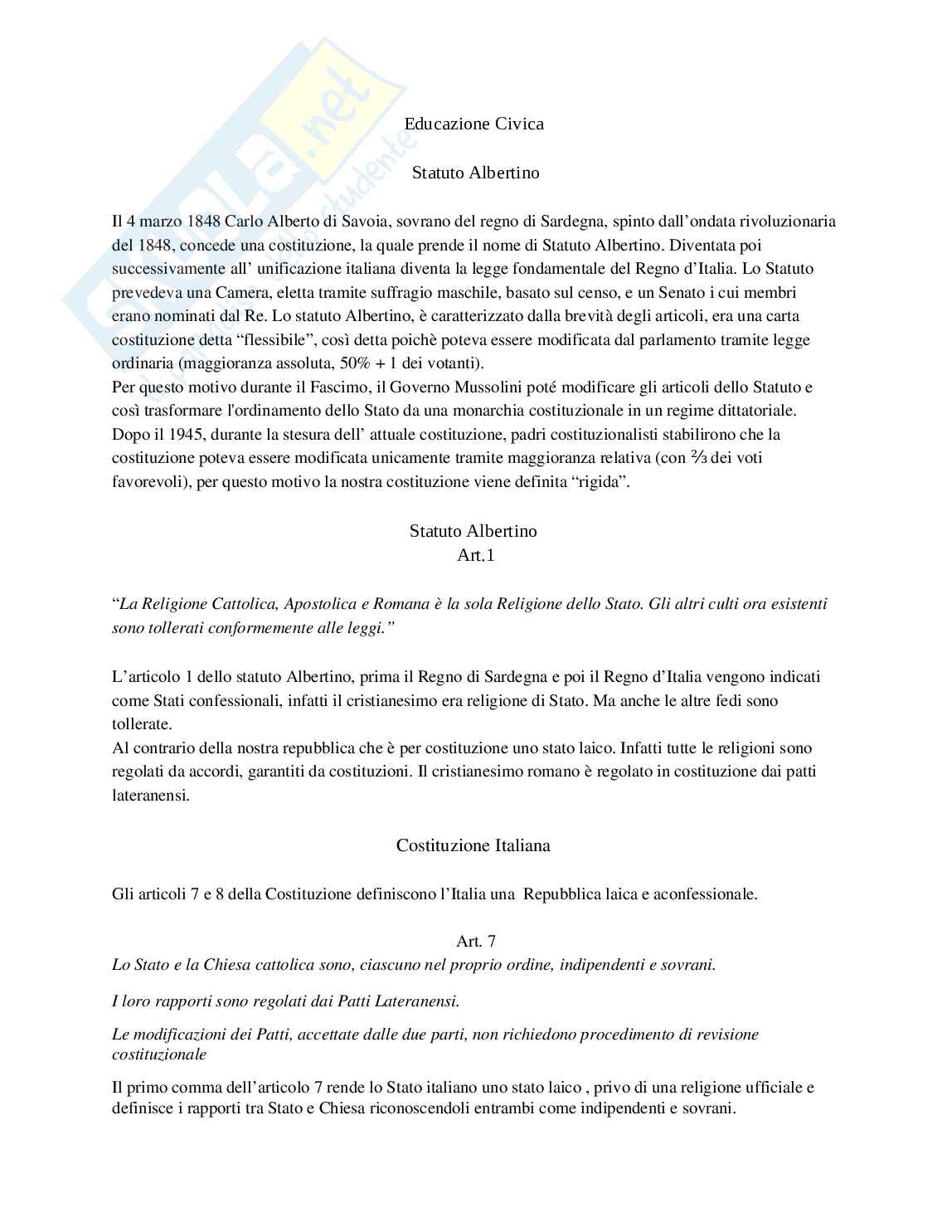 Statuto Albertino  Pag. 1