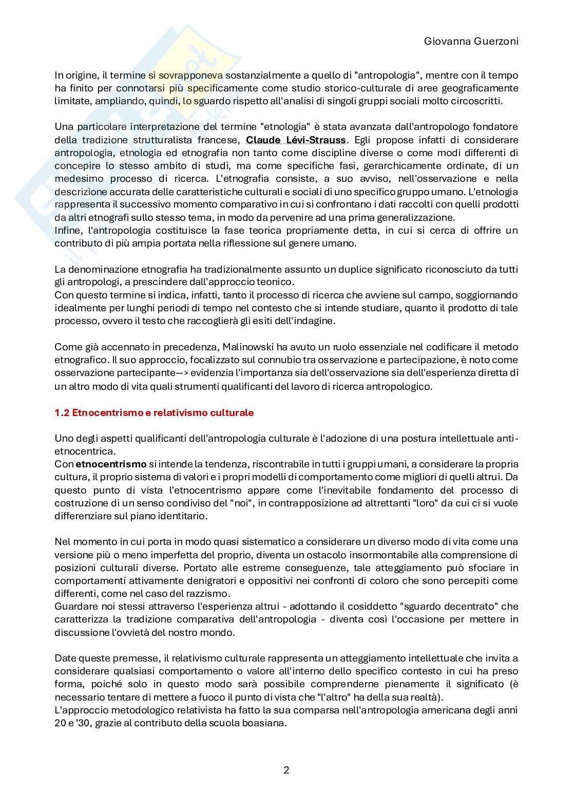 Riassunto esame Antropologia culturale, Prof. Guerzoni Giovanna, libro consigliato Antropologia per insegnare , Tassan  Pag. 2