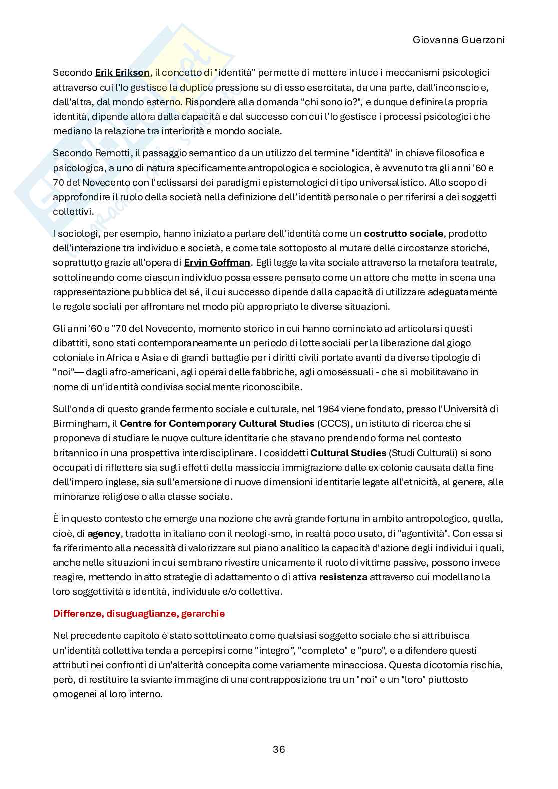 Riassunto esame Antropologia culturale, Prof. Guerzoni Giovanna, libro consigliato Antropologia per insegnare , Tassan  Pag. 36