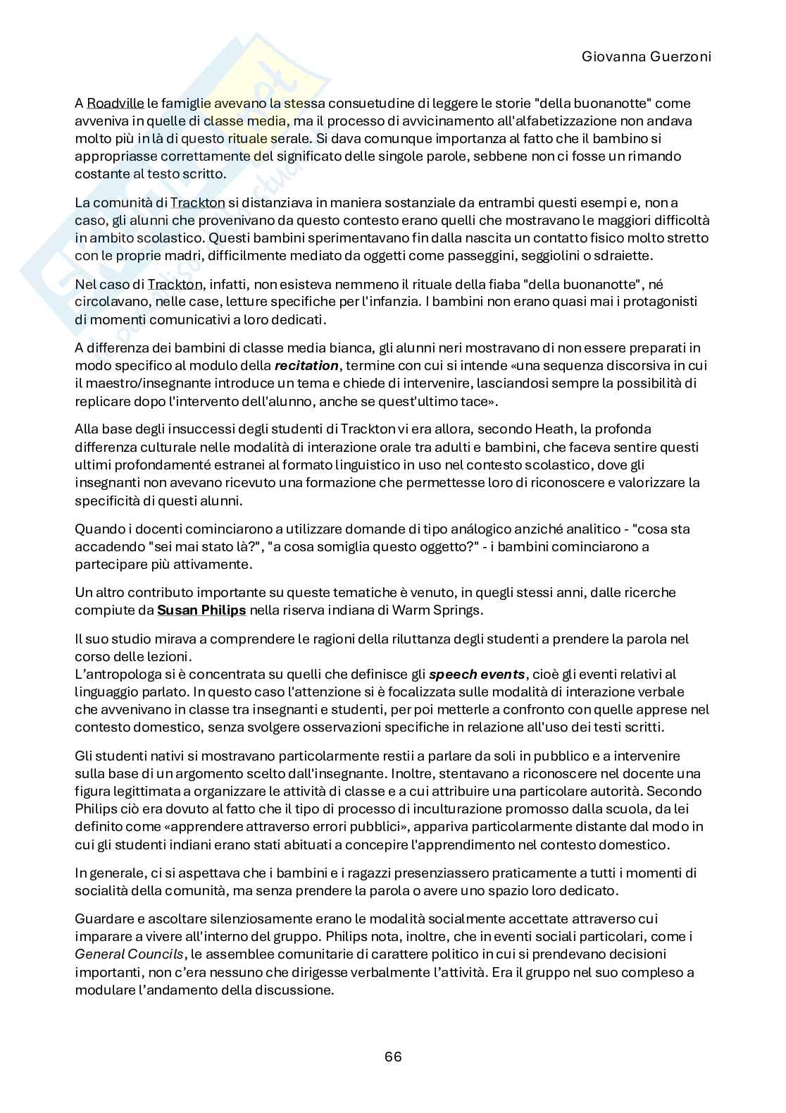 Riassunto esame Antropologia culturale, Prof. Guerzoni Giovanna, libro consigliato Antropologia per insegnare , Tassan  Pag. 66