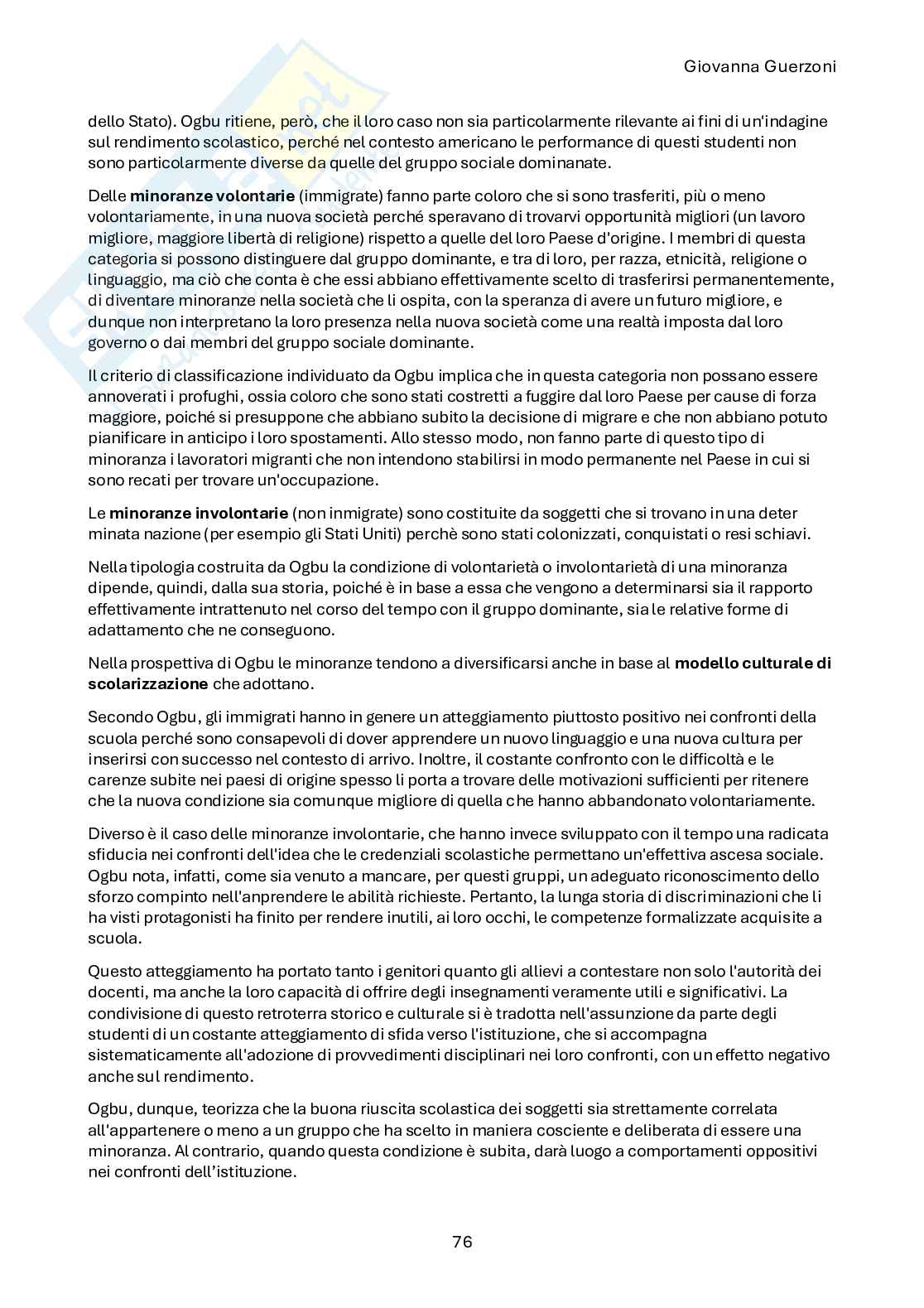 Riassunto esame Antropologia culturale, Prof. Guerzoni Giovanna, libro consigliato Antropologia per insegnare , Tassan  Pag. 76