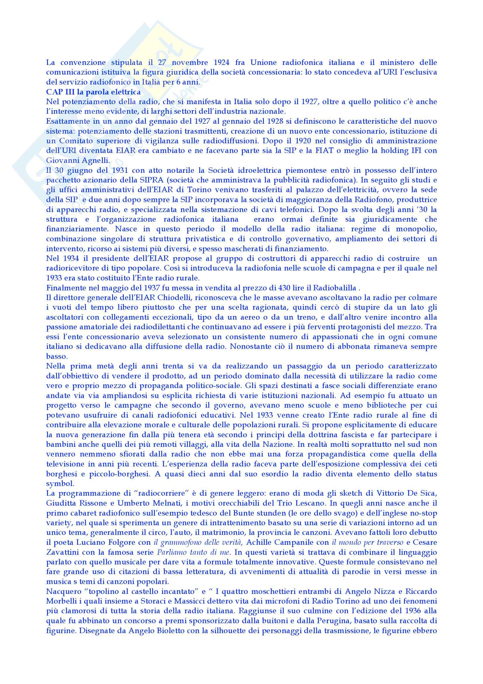 Riassunto esame Mezzi di Comunicazione e Modernità, prof. indefinito, libro consigliato Storia della Radio e della Televisione in Italia, Monteleone Pag. 2