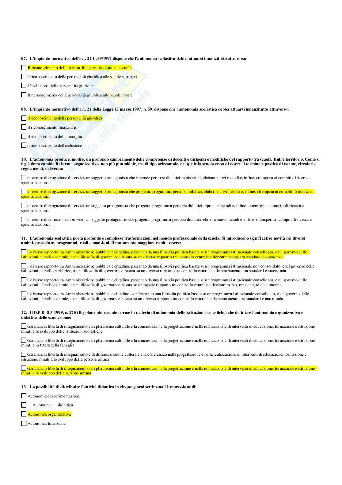 Paniere Principi, legislazione emanagement scolastico (c.) (2026) - Risposte multiple corrette Pag. 6
