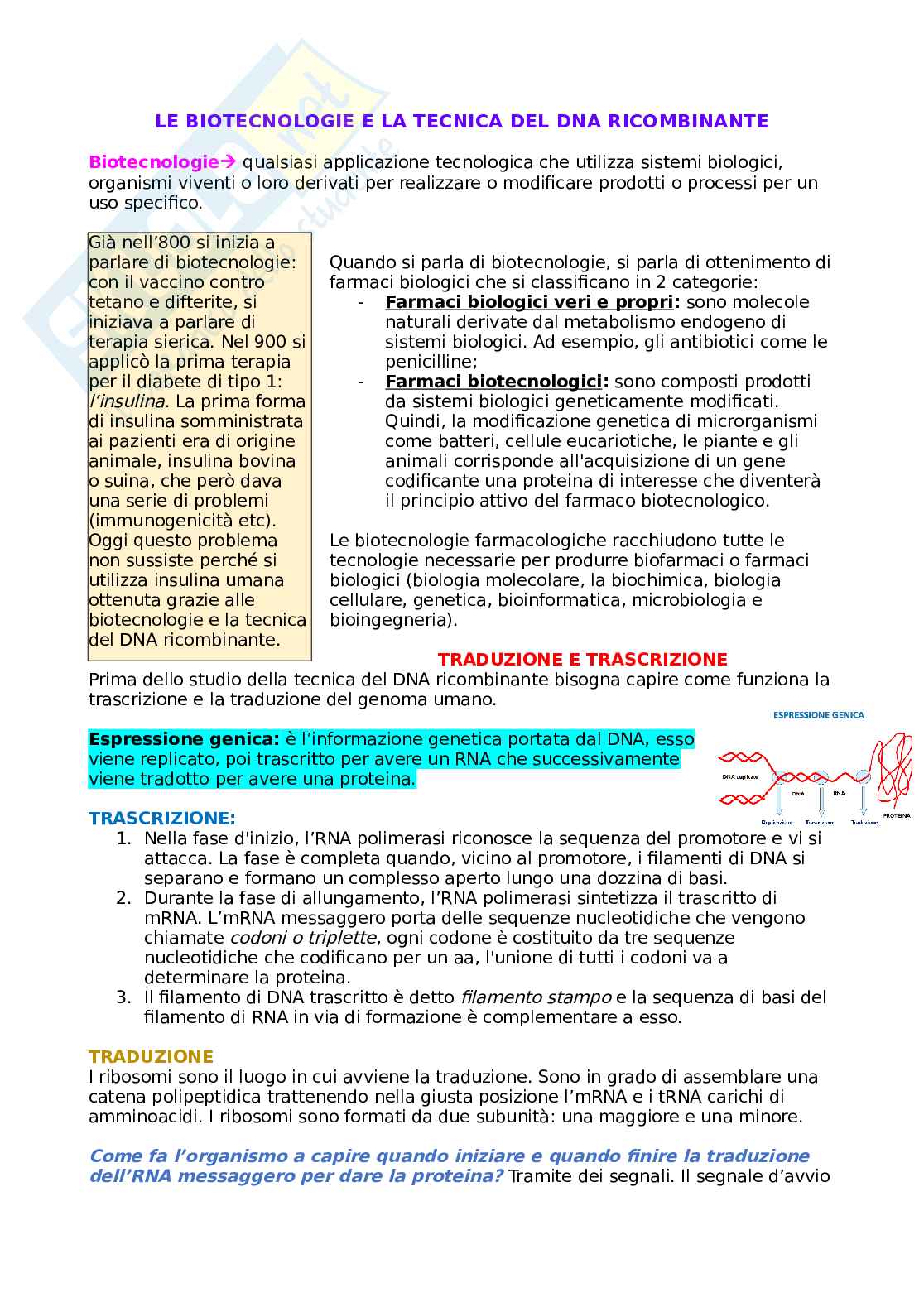 Basi molecolari dei farmaci biotecnologici - Introduzione Pag. 1