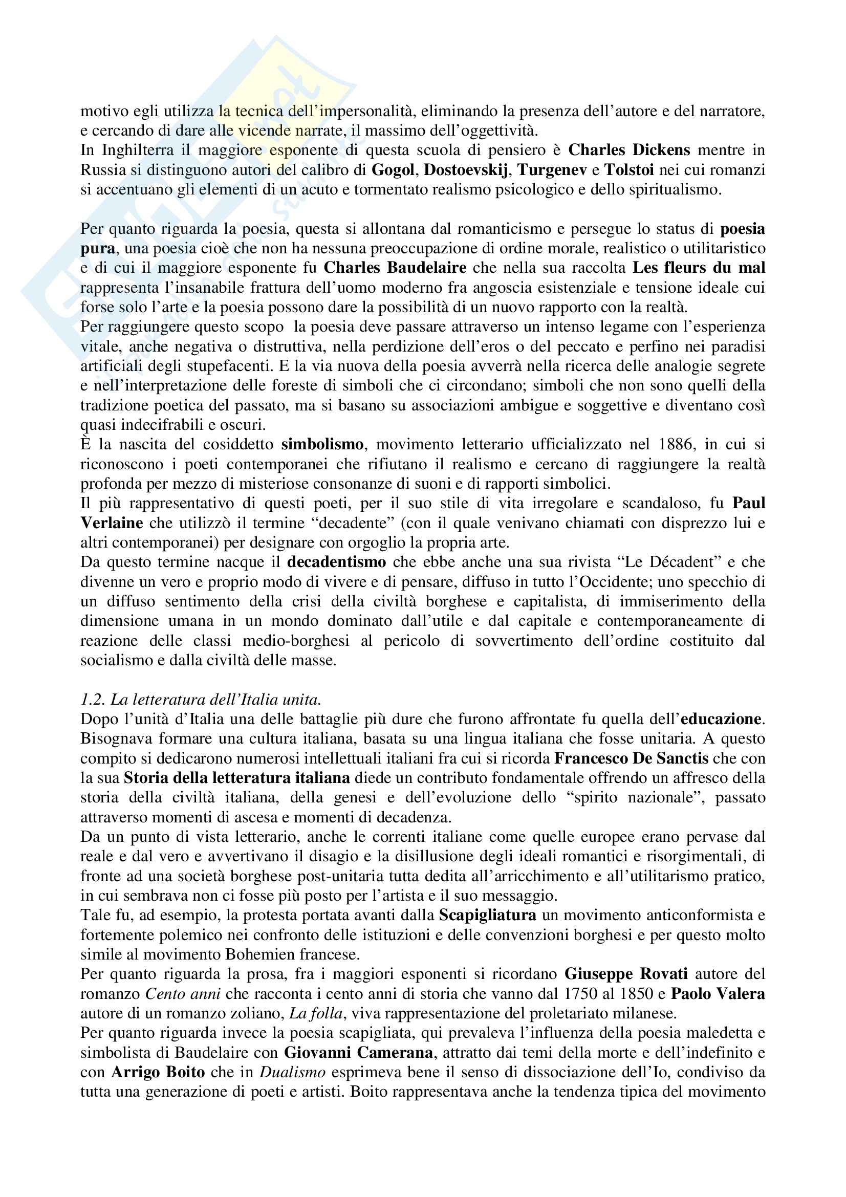 Riassunto esame Letteratura Italiana, prof. Vecce, libro consigliato Piccola Storia della Letteratura Italiana: Età Contemporanea Pag. 2