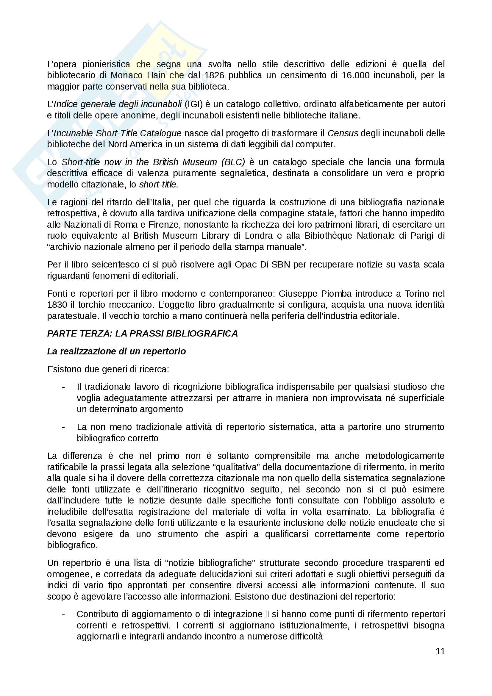 Riassunto esame Bibliografia musicale, prof. Culturato, libro consigliato Lezioni di Bibliografia, Santoro Pag. 11
