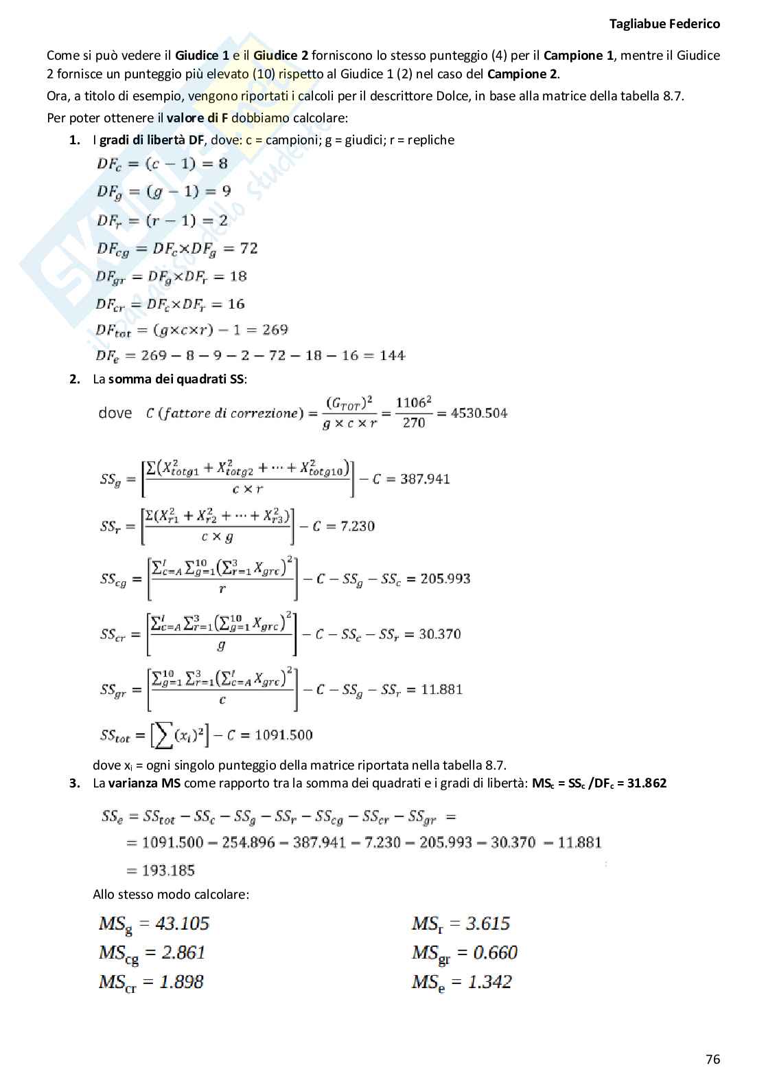 Appunti completi, domande e risposte di Analisi sensoriali ed elaborazione dei dati Pag. 76