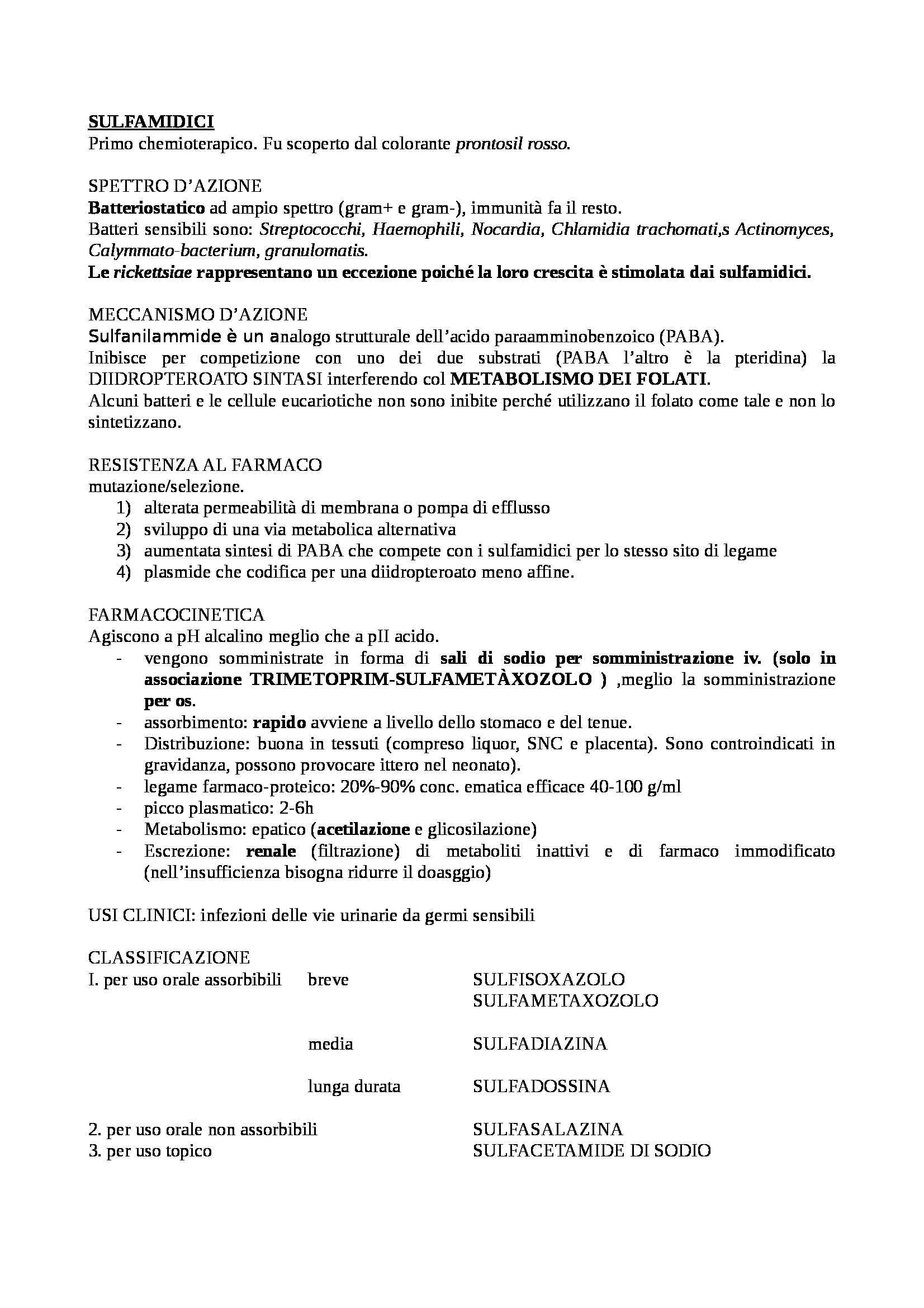 Farmacologia e tossicologia - schema sui sulfamidici Trimetoprim Pag. 1