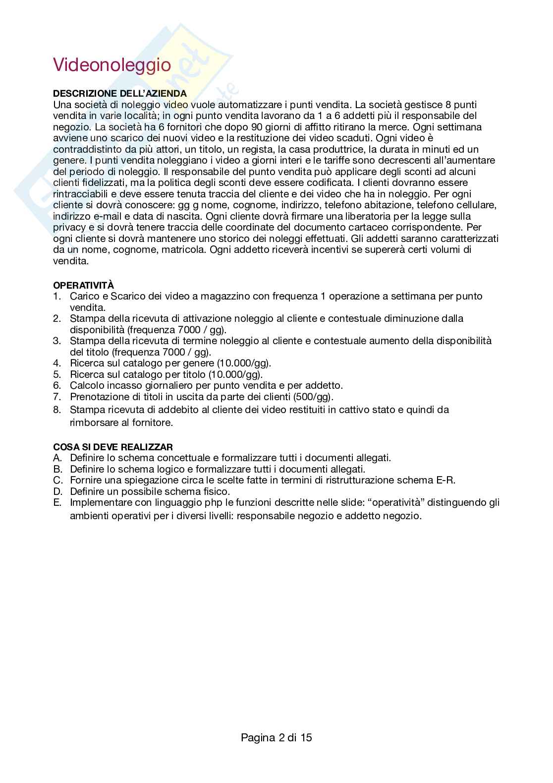 Progetto php: videonoleggio Pag. 2