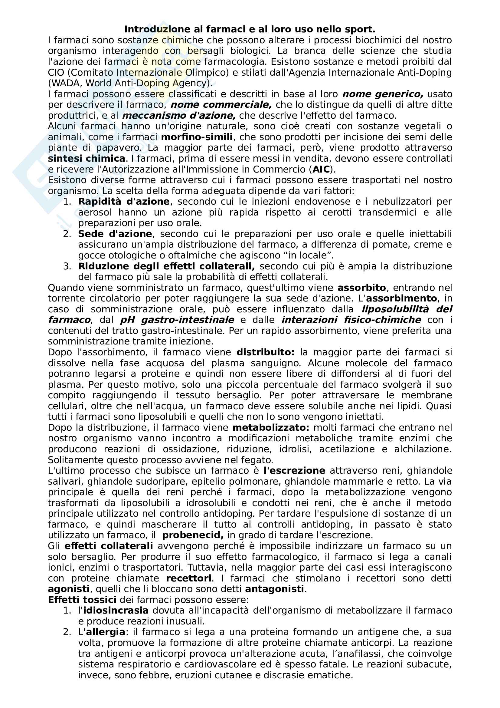 Farmaci e doping, appunti Pag. 1