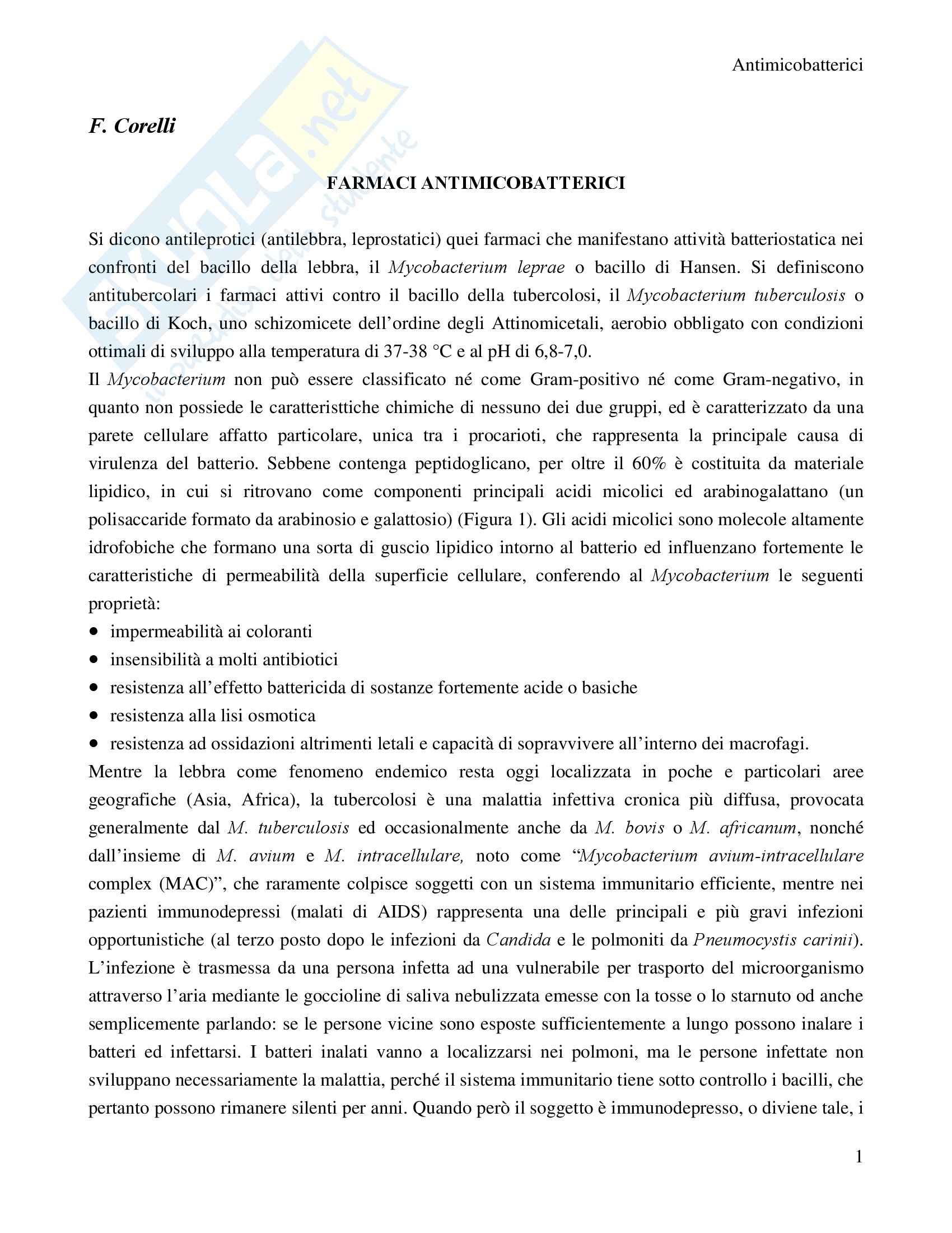 Chimica farmaceutica - farmaci antimicobatterici Pag. 1
