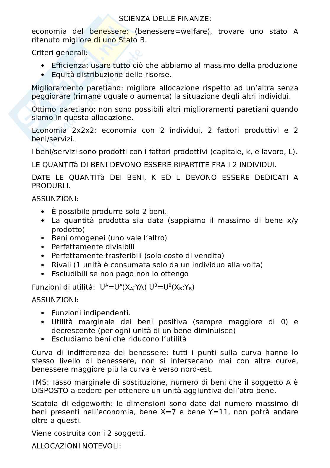 Domande e nozioni di Scienza delle finanze Pag. 1