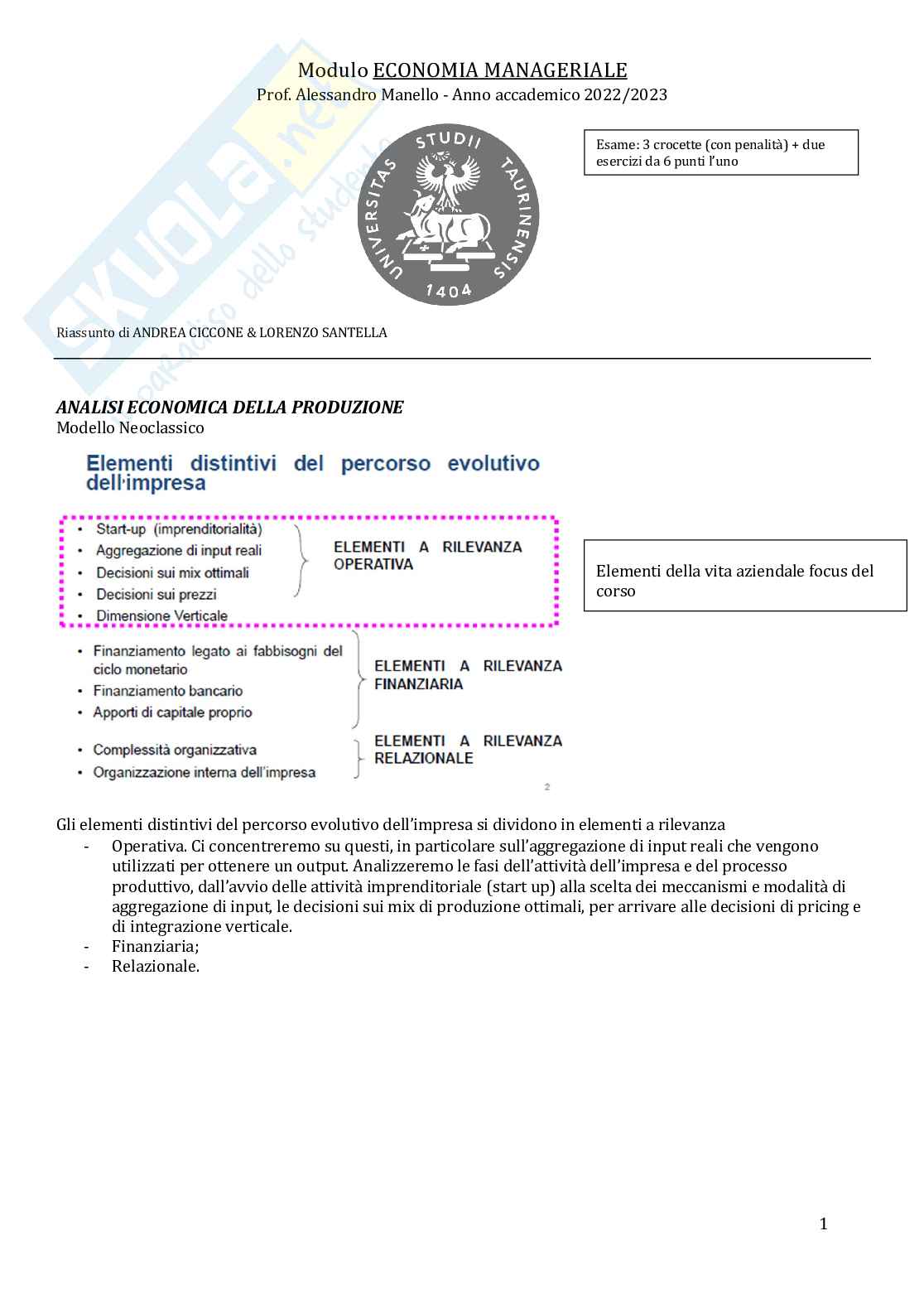 Appunti completi del corso di Economia manageriale e industriale (parte di manageriale) Pag. 1