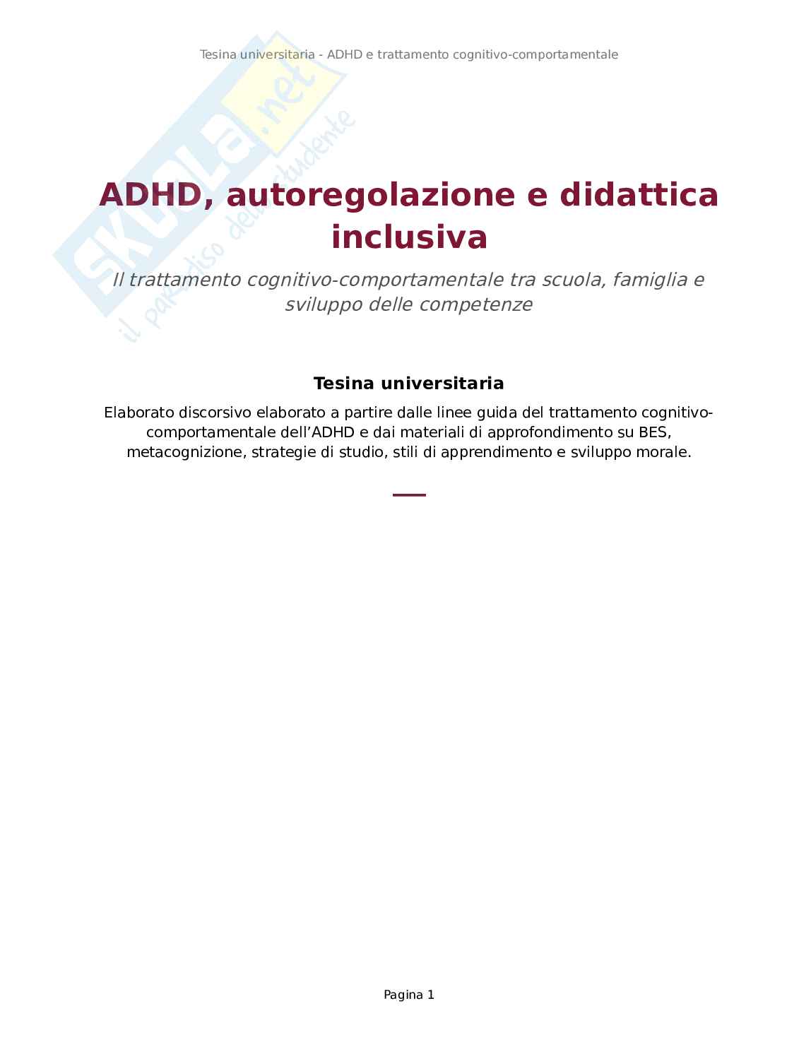 ADHD: trattamento cognitivo-comportamentale Pag. 1