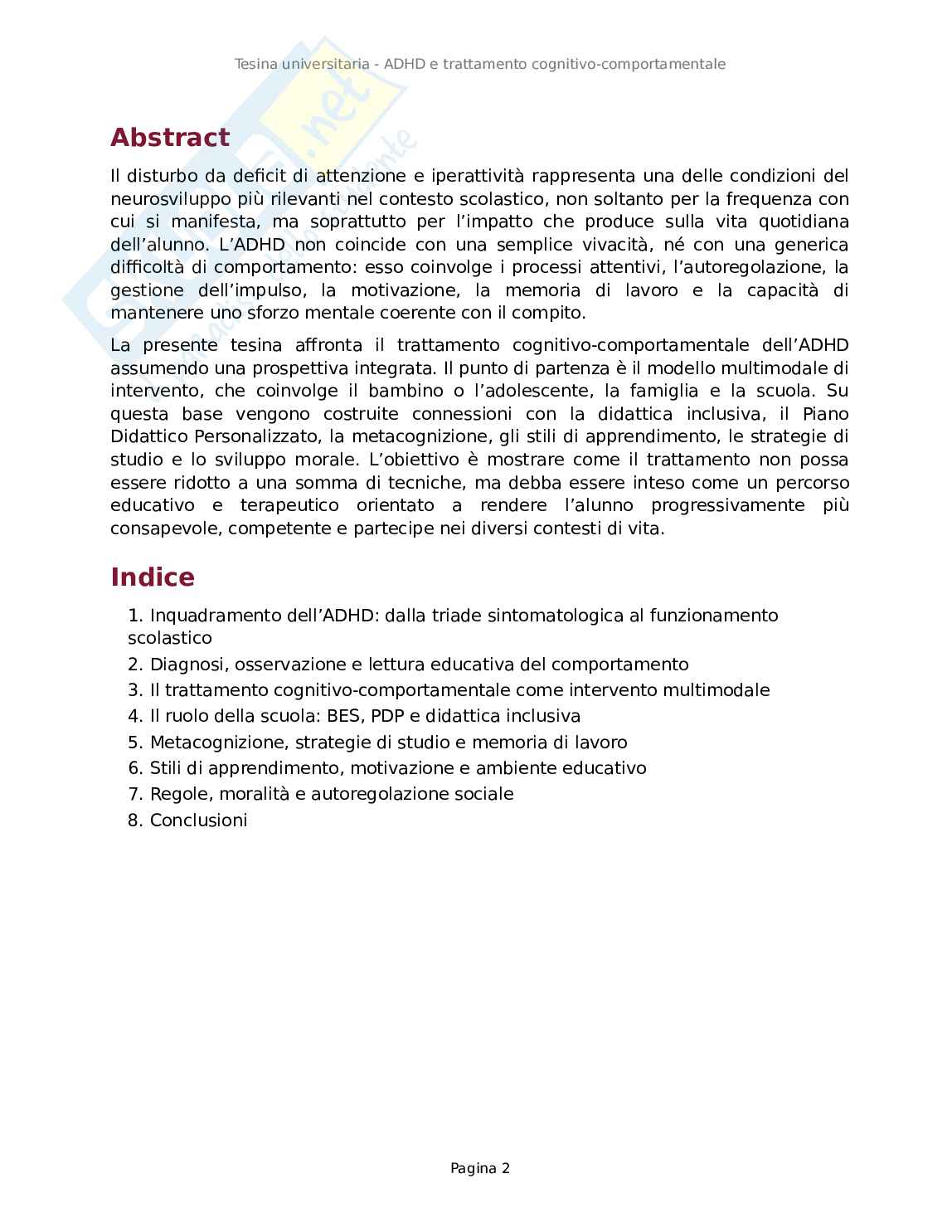 ADHD: trattamento cognitivo-comportamentale Pag. 2