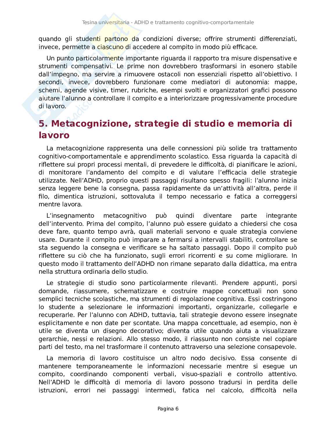 ADHD: trattamento cognitivo-comportamentale Pag. 6