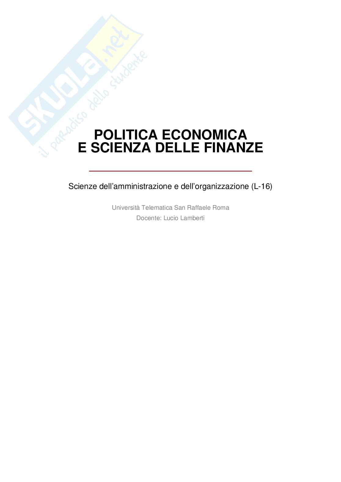 Paniere completo + simulazioni d’Esame Politica economica e scienza delle finanze  Pag. 1