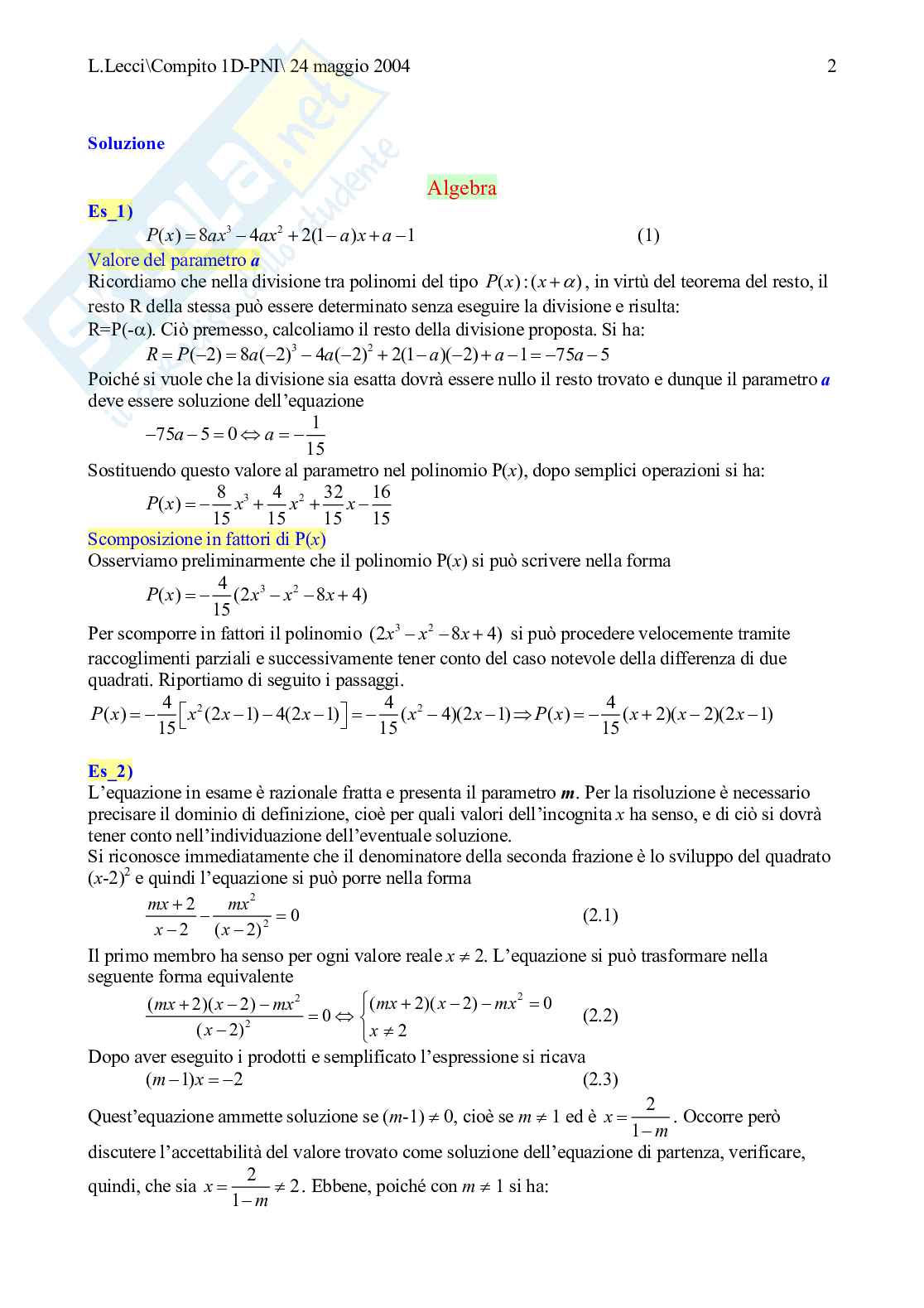 Compito in classe I liceo scientifico PNI Pag. 2