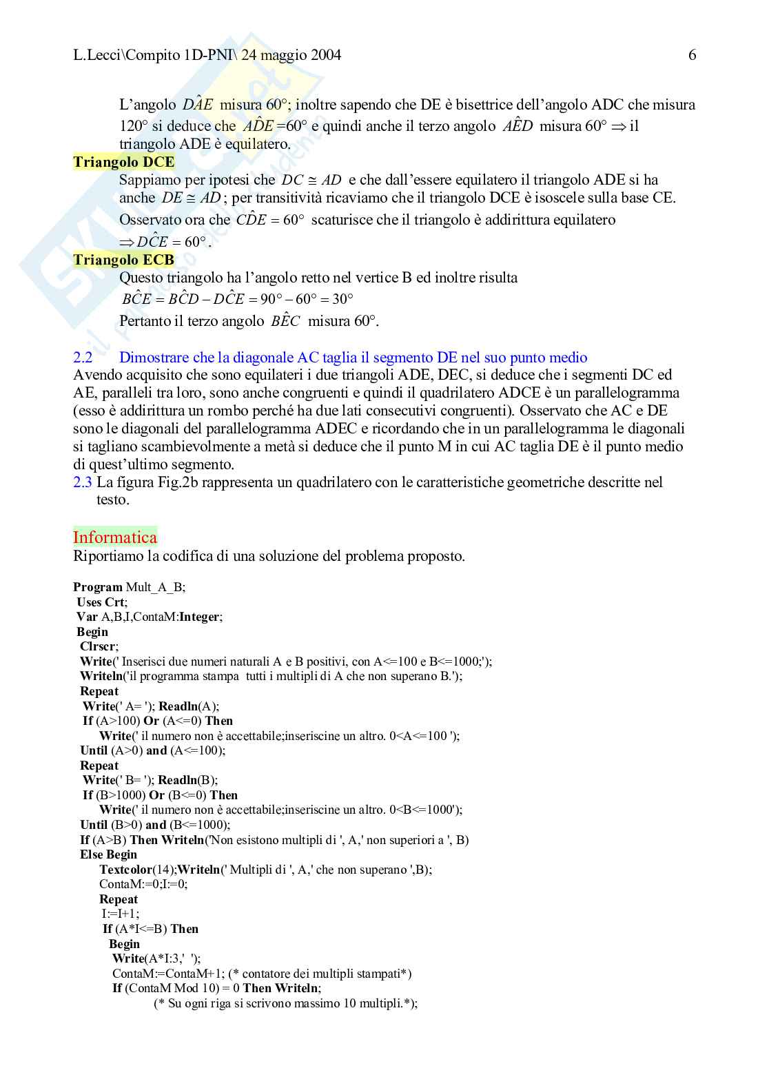 Compito in classe I liceo scientifico PNI Pag. 6