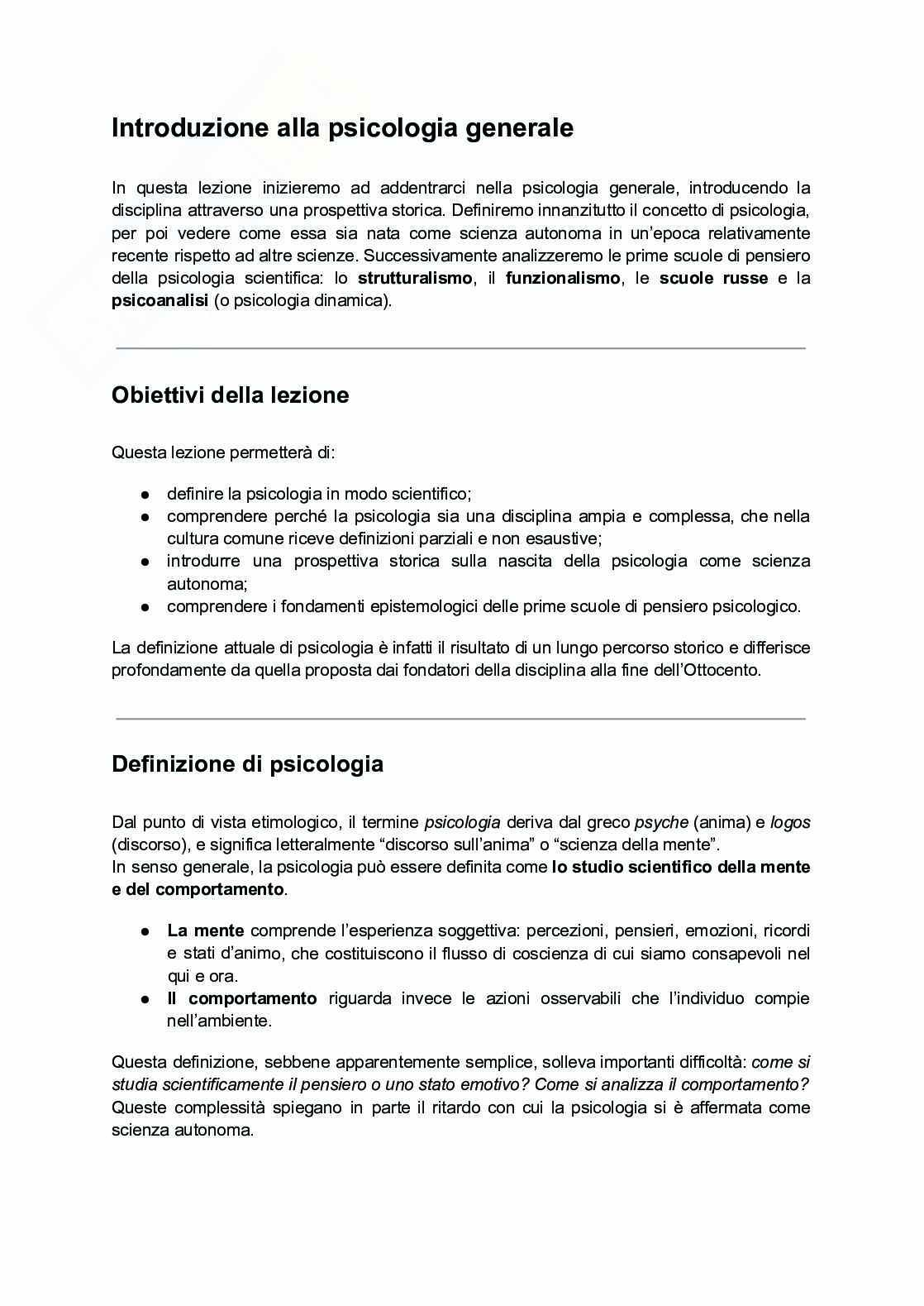 Riassunto esame Psicologia generale, Prof. De Bartolo Paola, libro consigliato Psicologia generale, Feldman Pag. 1