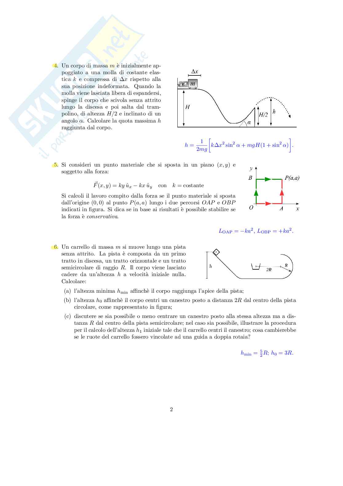 Esercizi di Fisica generale su energia e lavoro Pag. 2