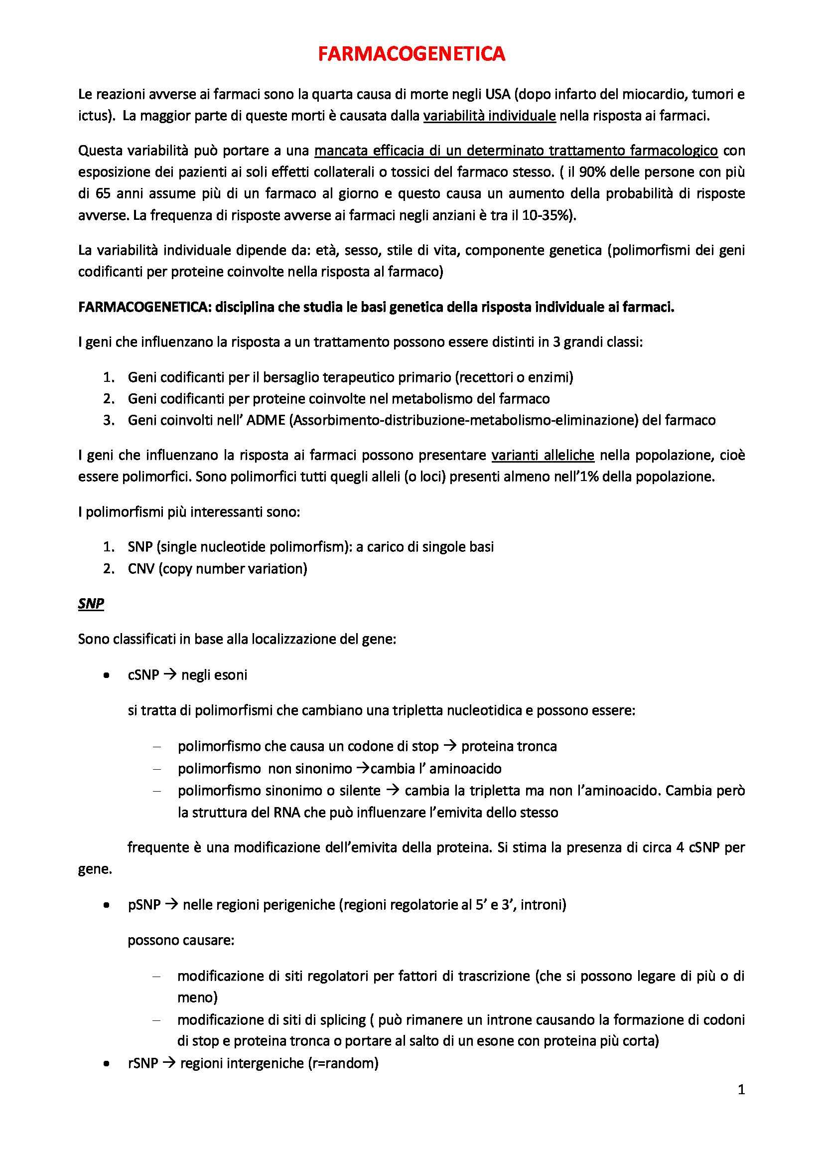 Farmacologia - farmacogenetica Pag. 1