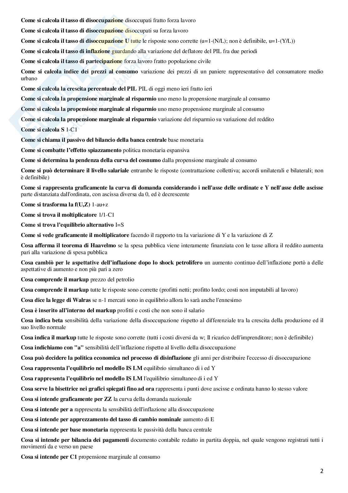 Paniere macroeconomia - risposte multiple Pag. 2