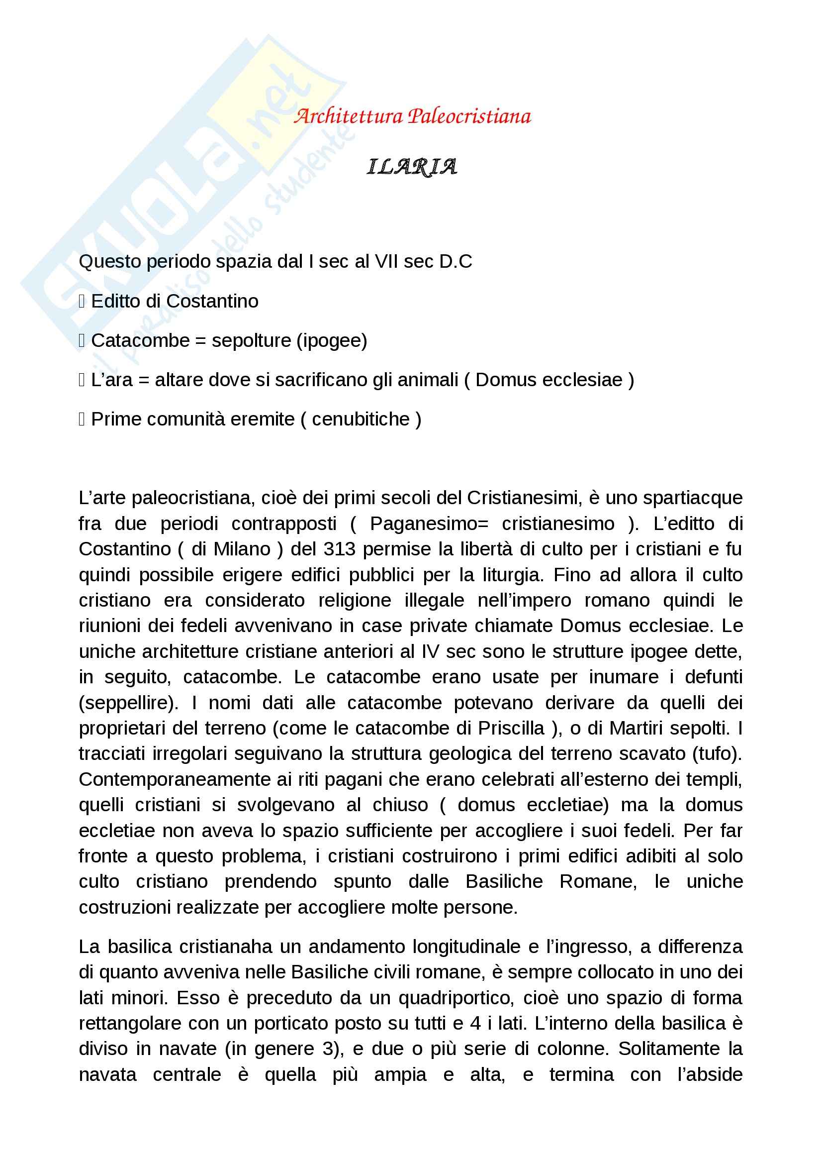Architettura paleocristiana:Appunti di Storia dell'architettura Pag. 1