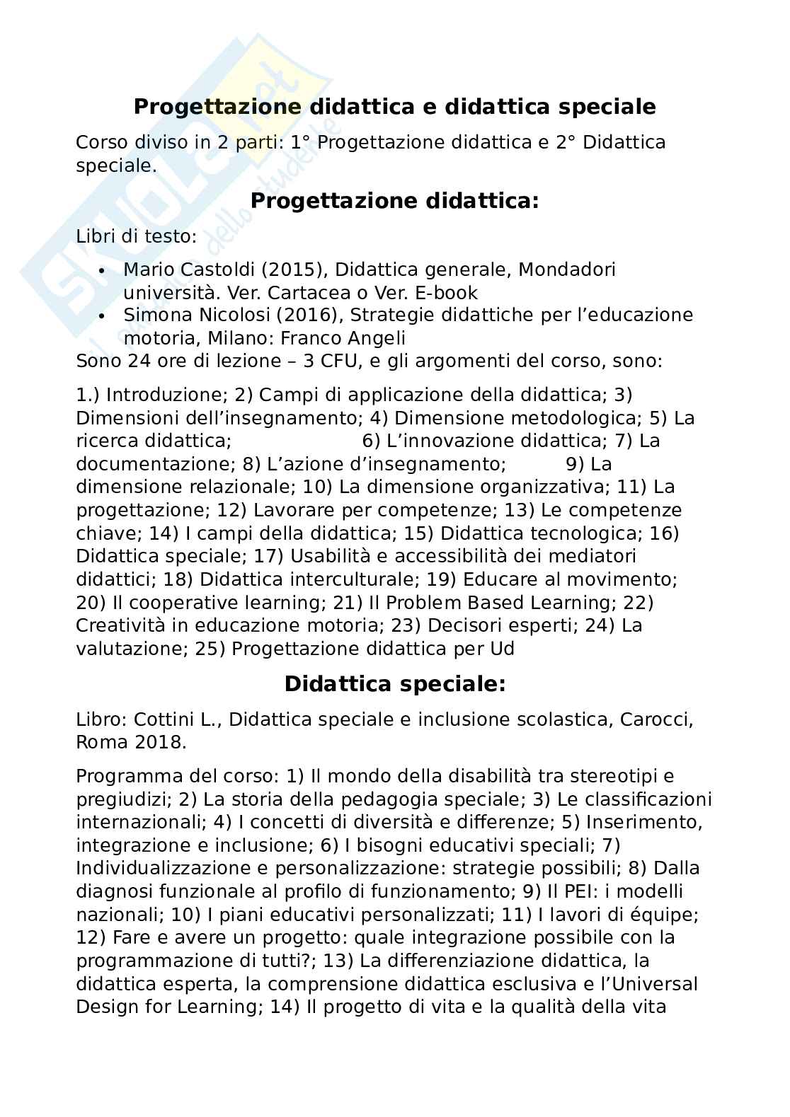 Progettazione didattica e didattica speciale Pag. 1