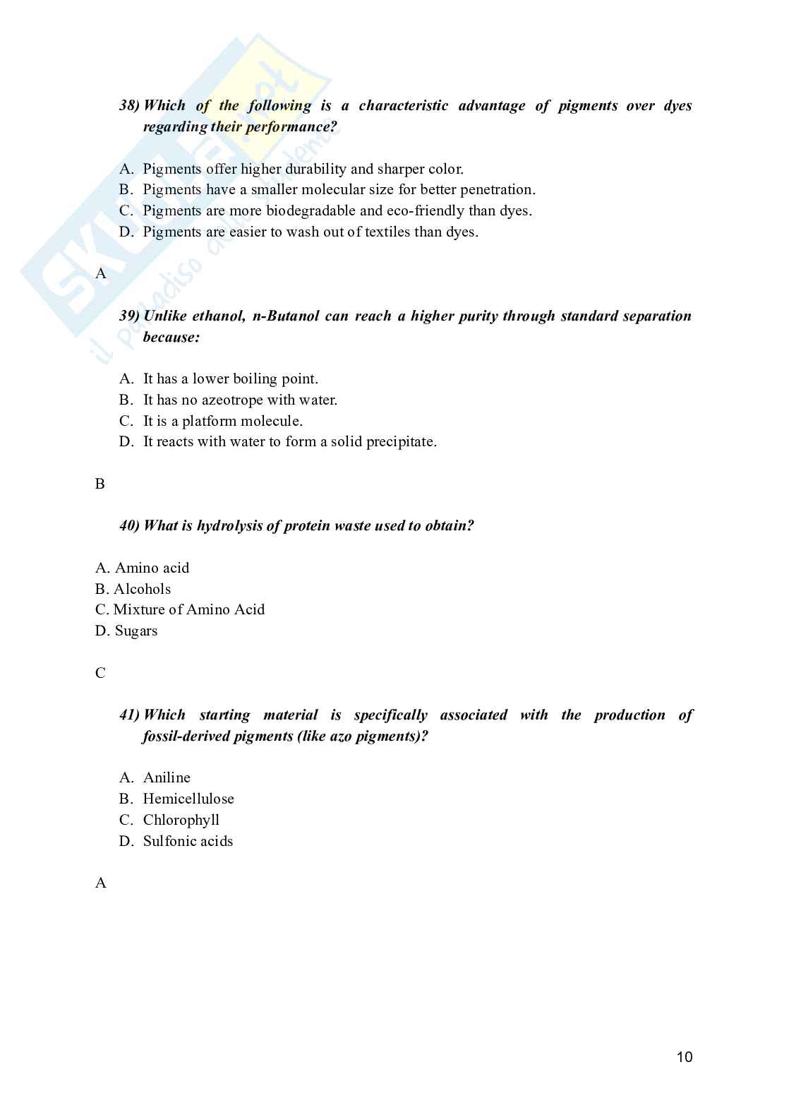 Industrial processes for biobased and speciality chemicals - Domande per l'esame Pag. 11