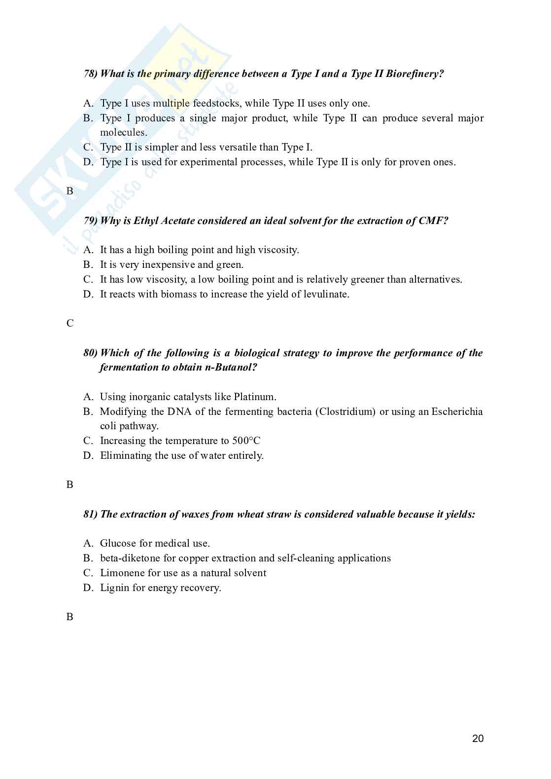 Industrial processes for biobased and speciality chemicals - Domande per l'esame Pag. 21