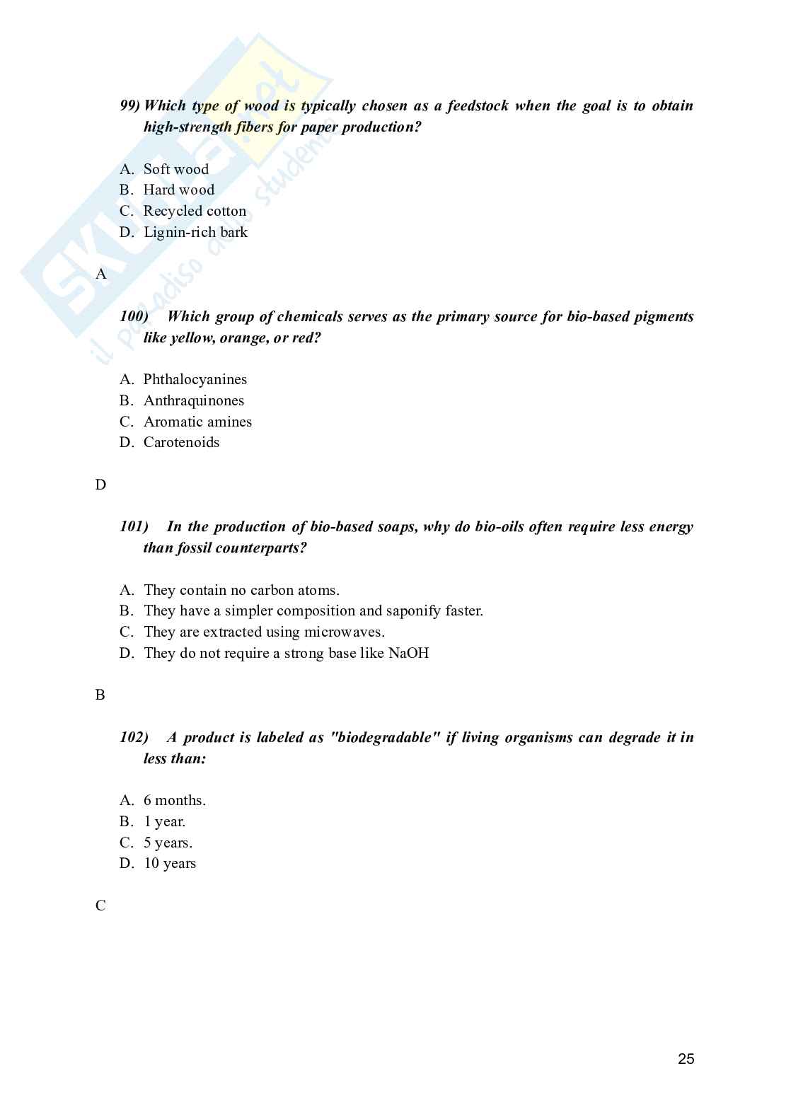 Industrial processes for biobased and speciality chemicals - Domande per l'esame Pag. 26