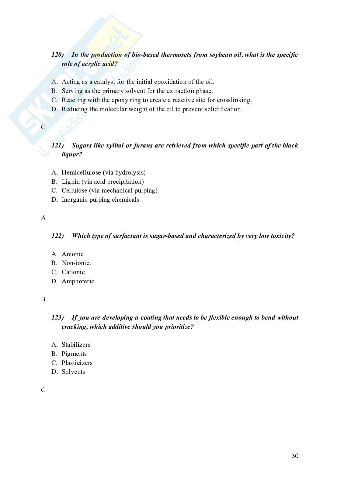 Industrial processes for biobased and speciality chemicals - Domande per l'esame Pag. 31