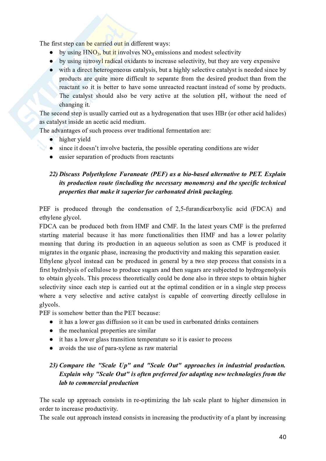 Industrial processes for biobased and speciality chemicals - Domande per l'esame Pag. 41