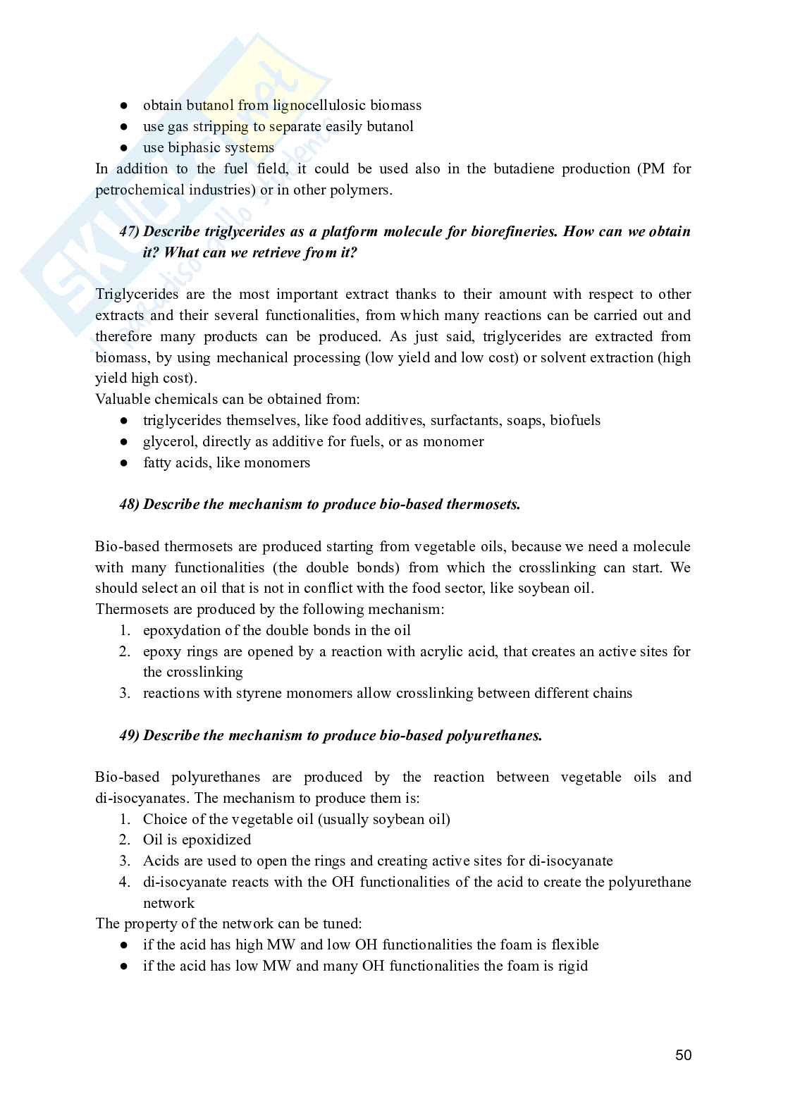 Industrial processes for biobased and speciality chemicals - Domande per l'esame Pag. 51