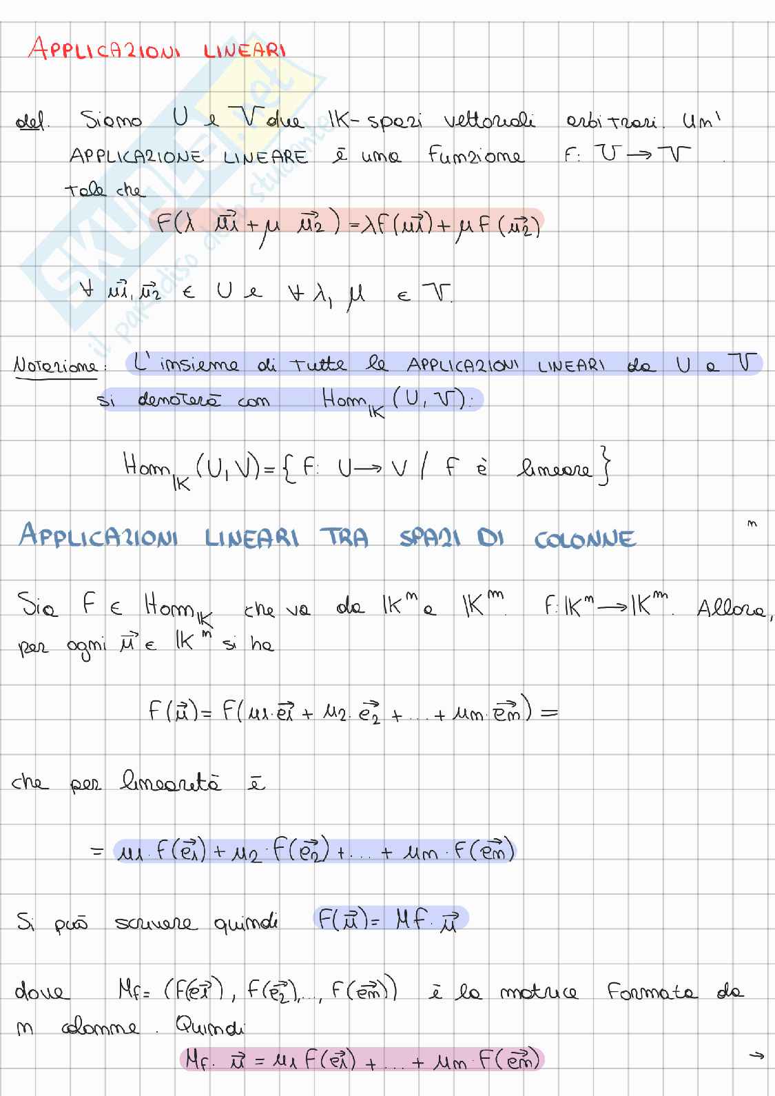 Riassunto esame Algebra lineare e geometria, Prof. Gatto Letterio, libro consigliato Lezioni di Algebra lineare e geometria, Gatto Pag. 1