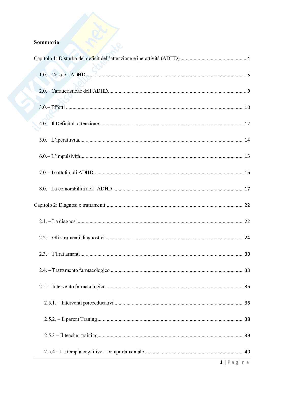 Tesi - Disturbi del deficit dell'attenzione e dell'iperattività ADHD Pag. 1