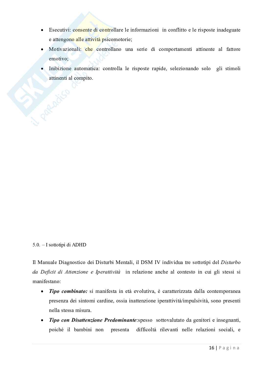 Tesi - Disturbi del deficit dell'attenzione e dell'iperattività ADHD Pag. 16