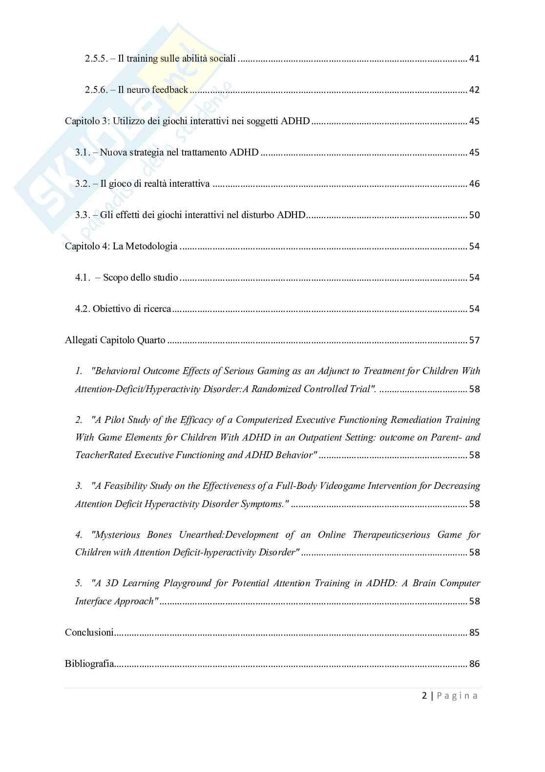 Tesi - Disturbi del deficit dell'attenzione e dell'iperattività ADHD Pag. 2