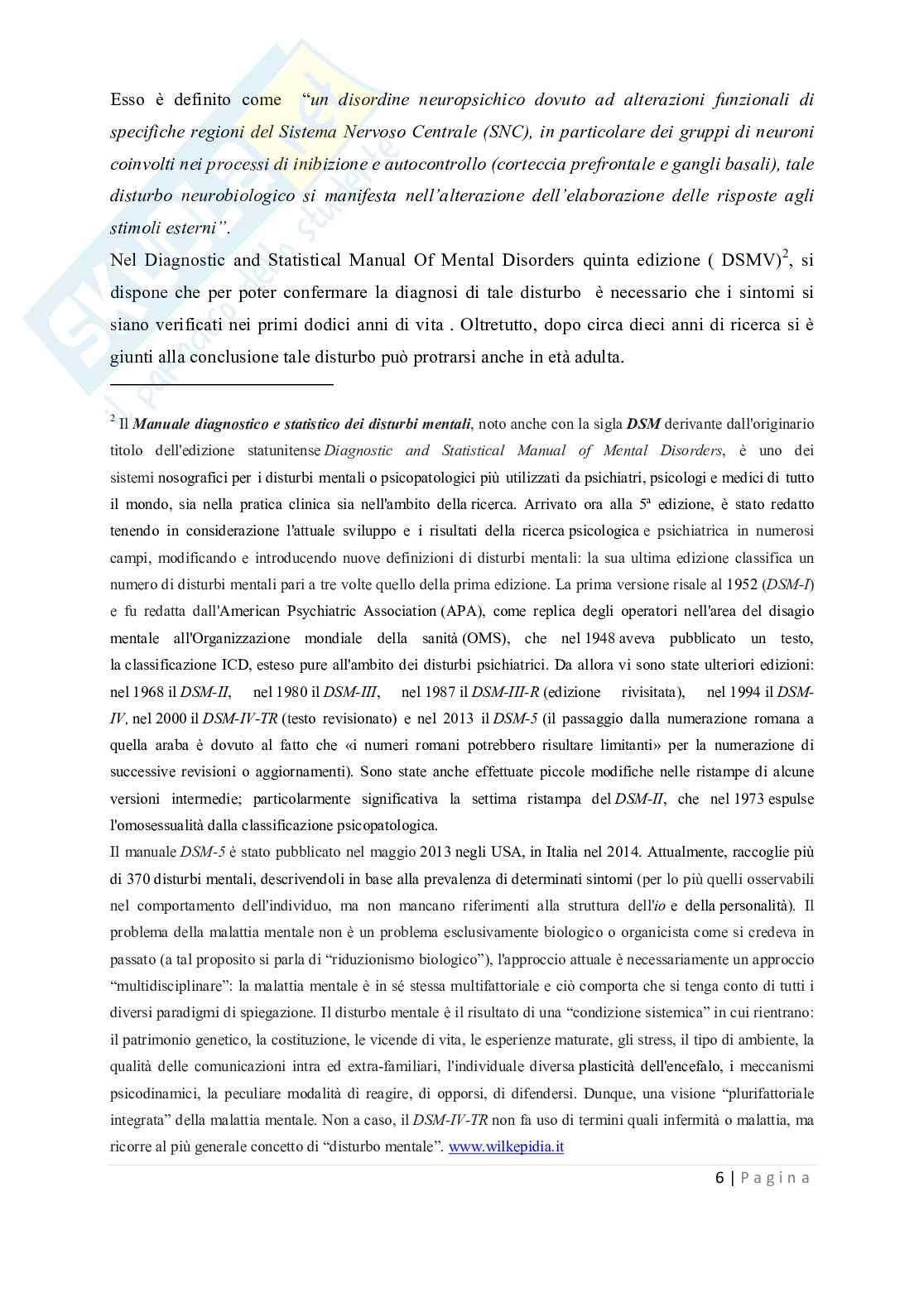 Tesi - Disturbi del deficit dell'attenzione e dell'iperattività ADHD Pag. 6