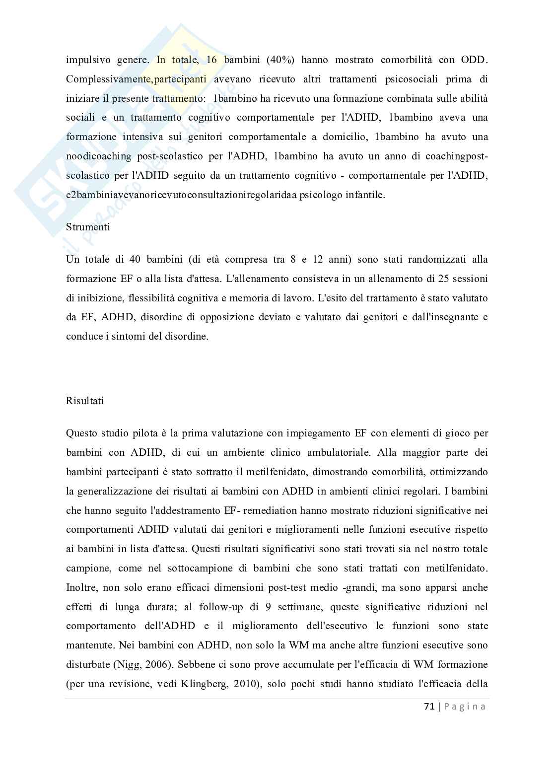 Tesi - Disturbi del deficit dell'attenzione e dell'iperattività ADHD Pag. 71