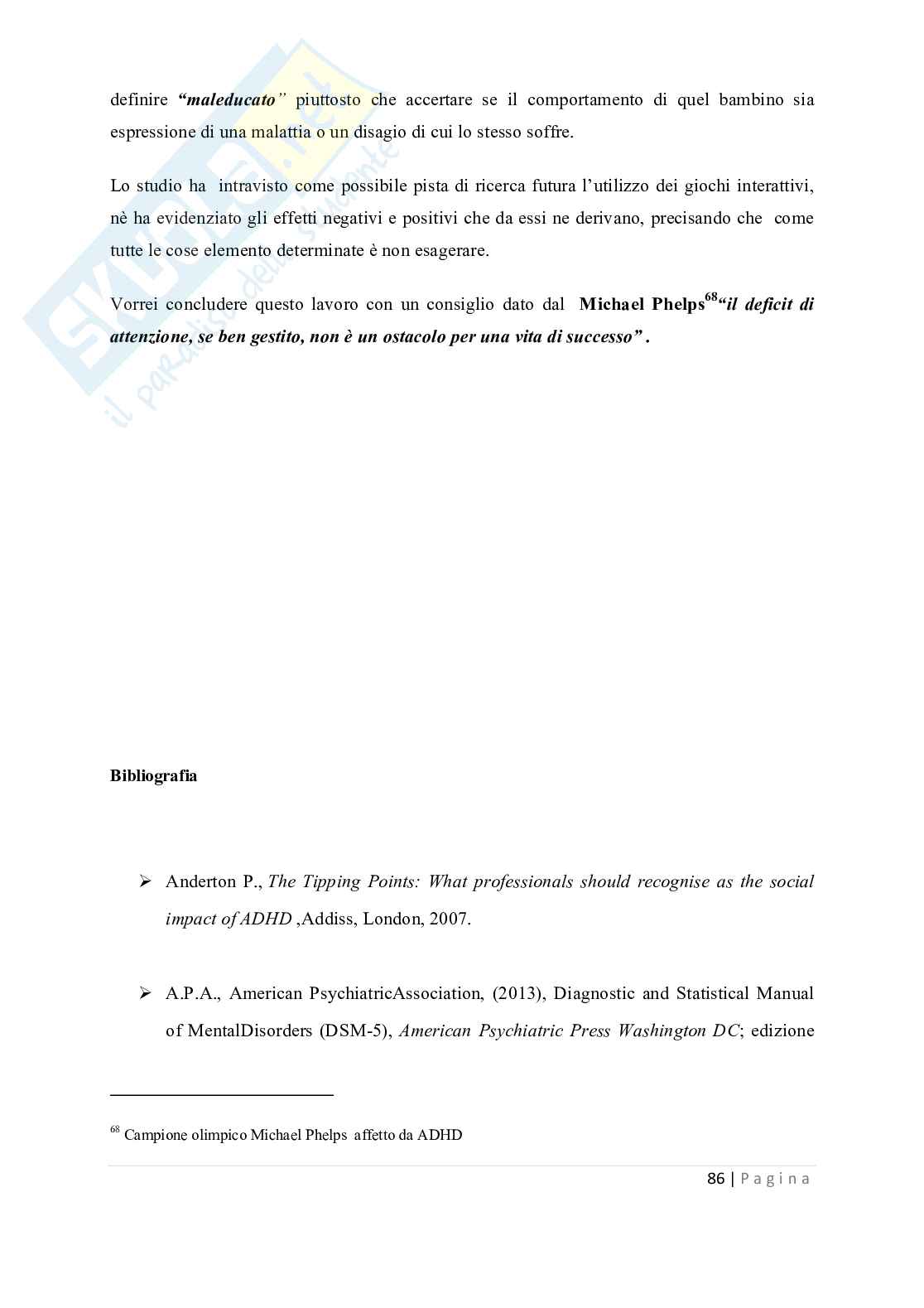 Tesi - Disturbi del deficit dell'attenzione e dell'iperattività ADHD Pag. 86