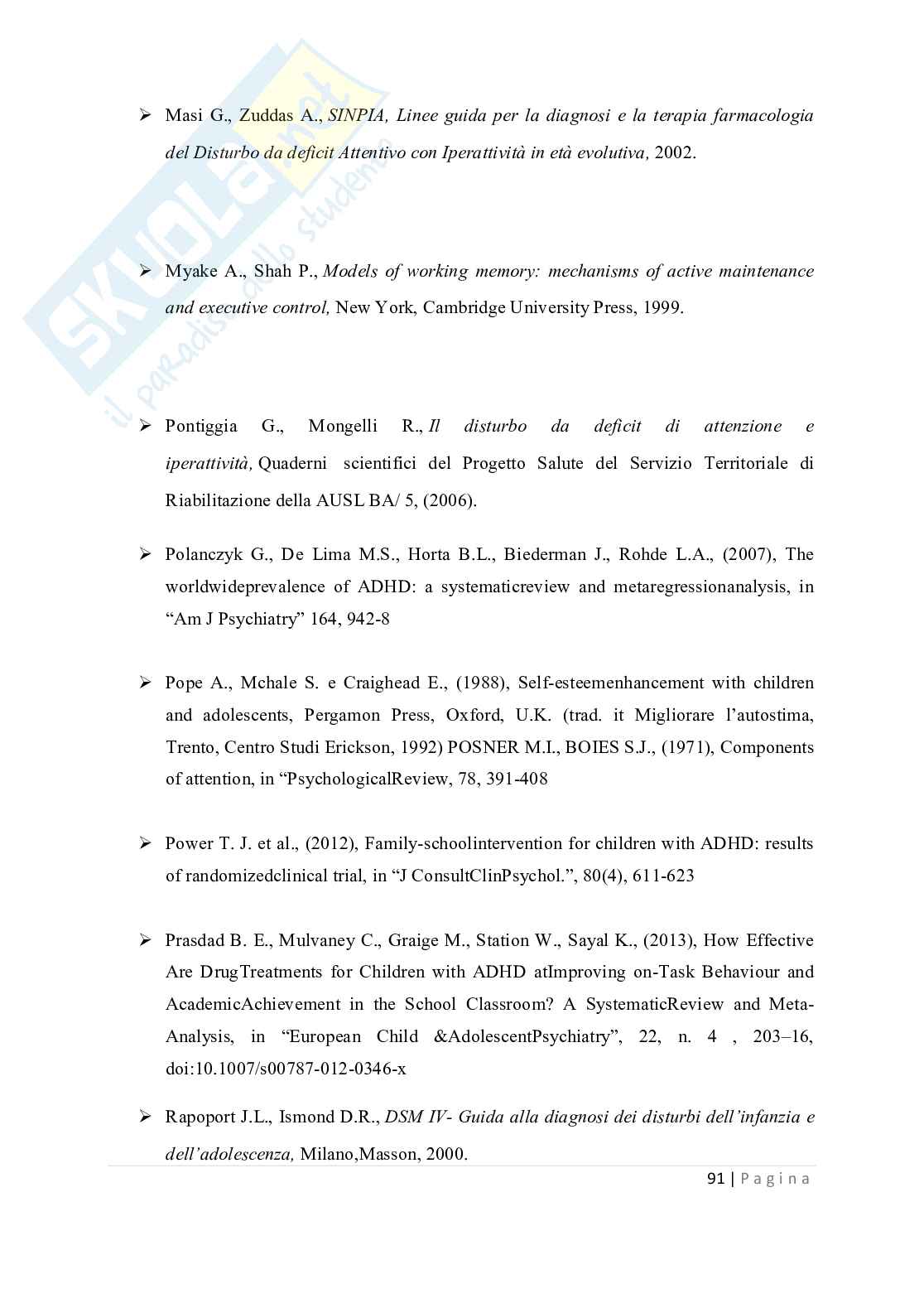 Tesi - Disturbi del deficit dell'attenzione e dell'iperattività ADHD Pag. 91