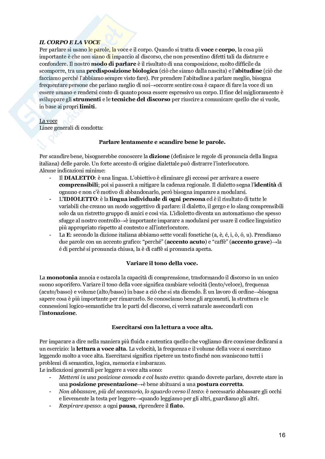 Riassunto esame Laboratorio di scrittura e argomentazione, Prof. Laurino Antonio, libro consigliato Parlare: strumenti e tecniche del discorso, Edoardo A. D’Elia Pag. 16