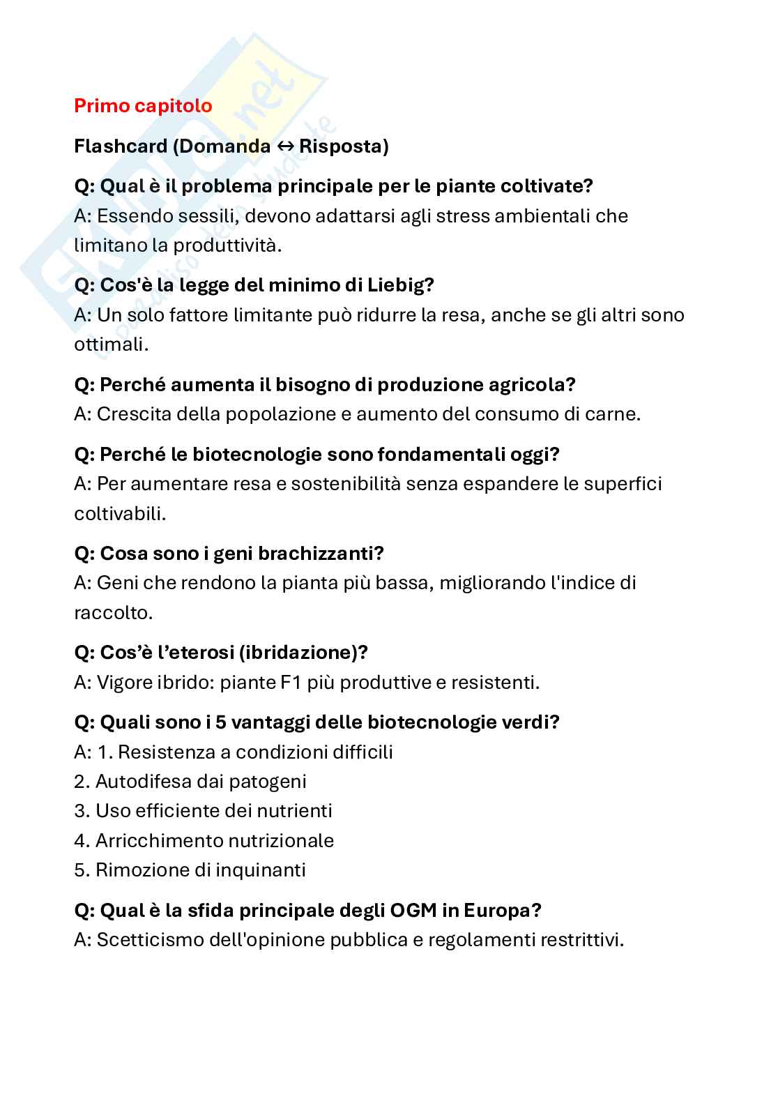 Q & A di Fisiologia molecolare dello stress nelle piante coltivate Pag. 1