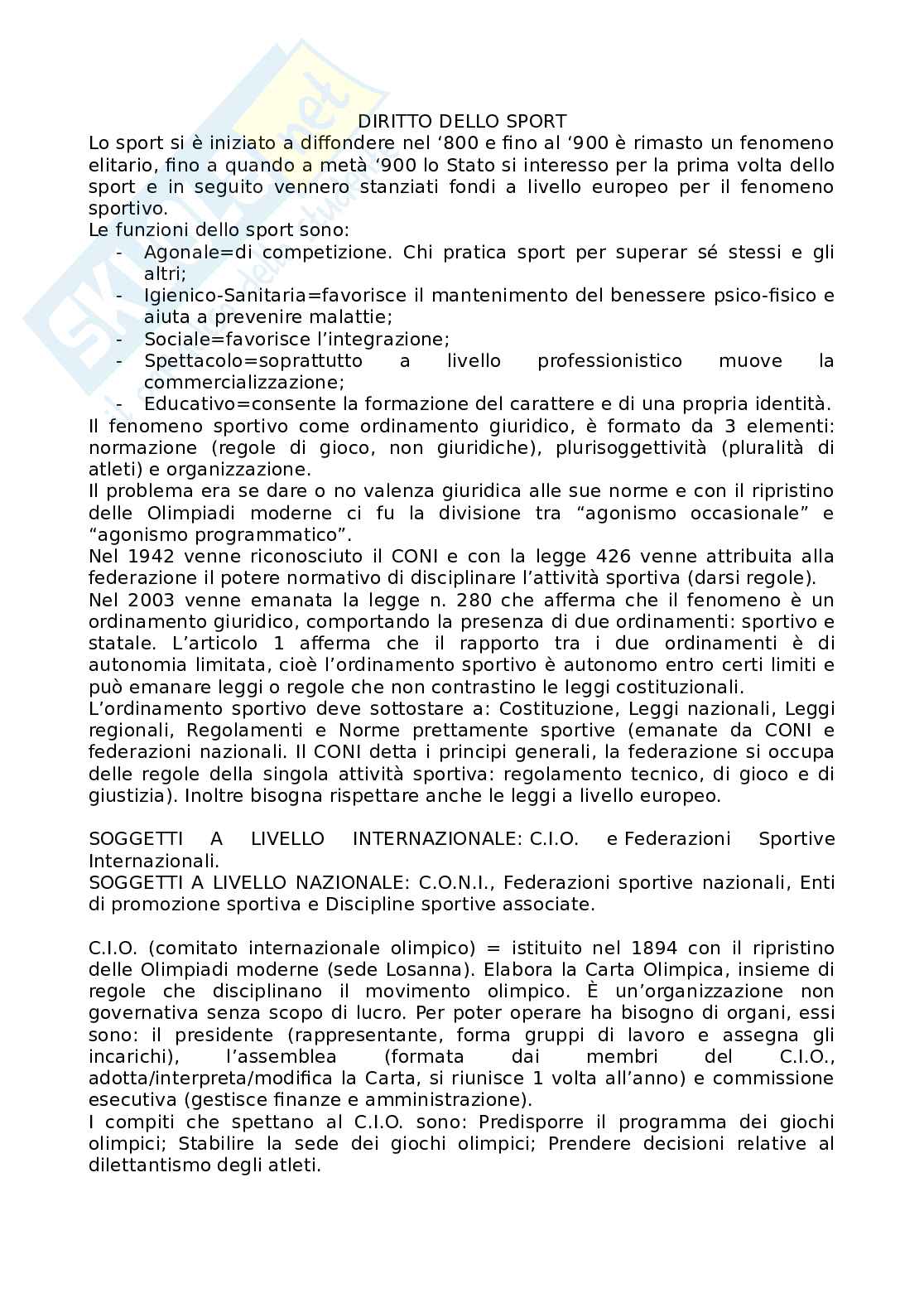 Diritto dello sport Pag. 1