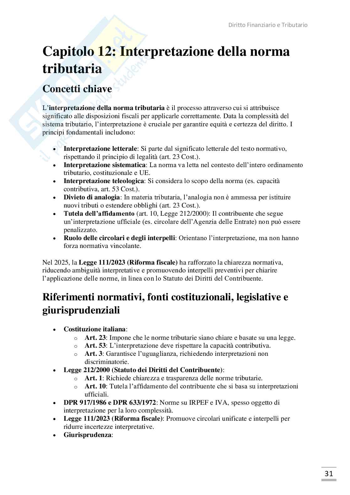 Appunti Diritto finanziario e tributario (con domande) Pag. 31