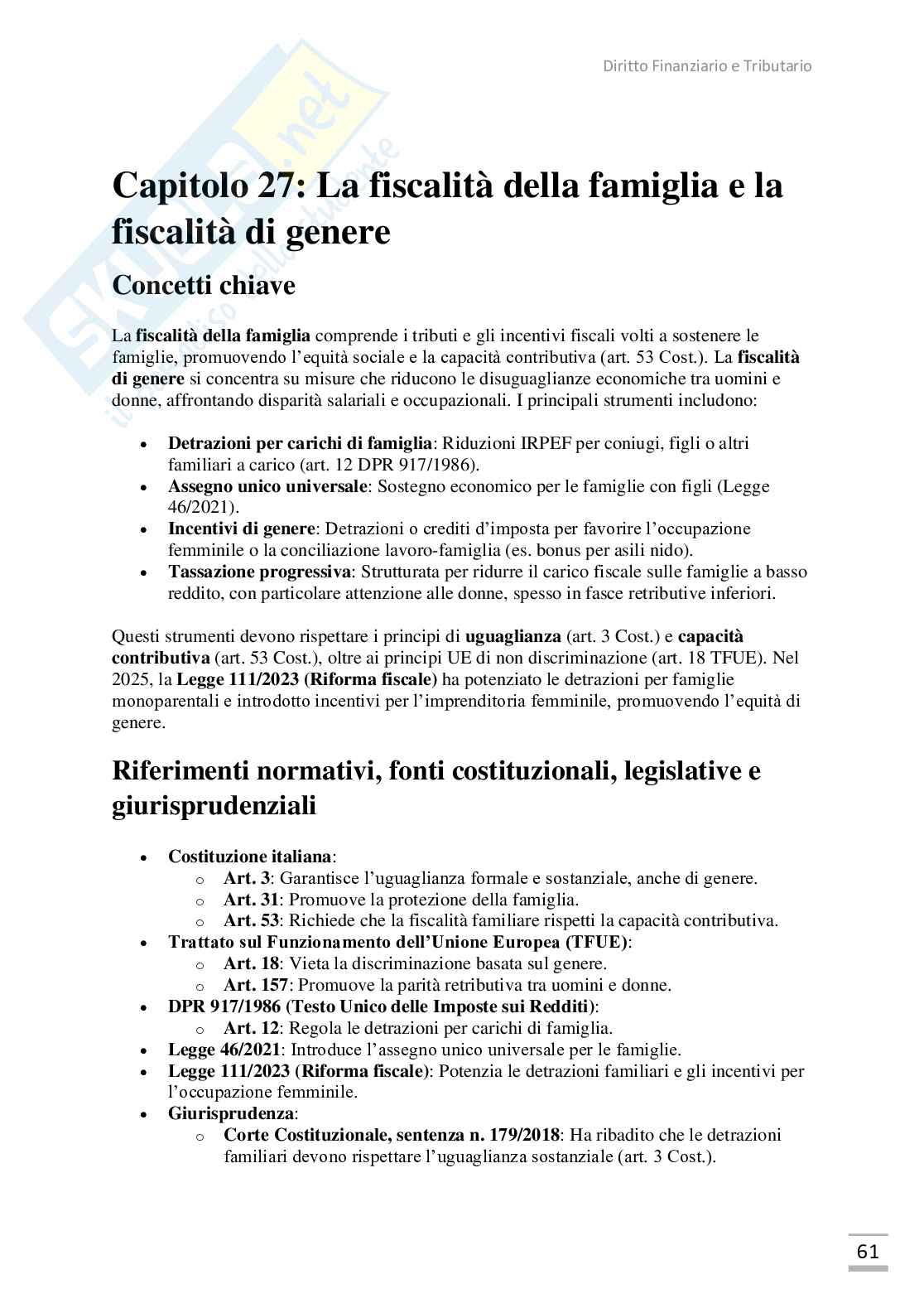 Appunti Diritto finanziario e tributario (con domande) Pag. 61