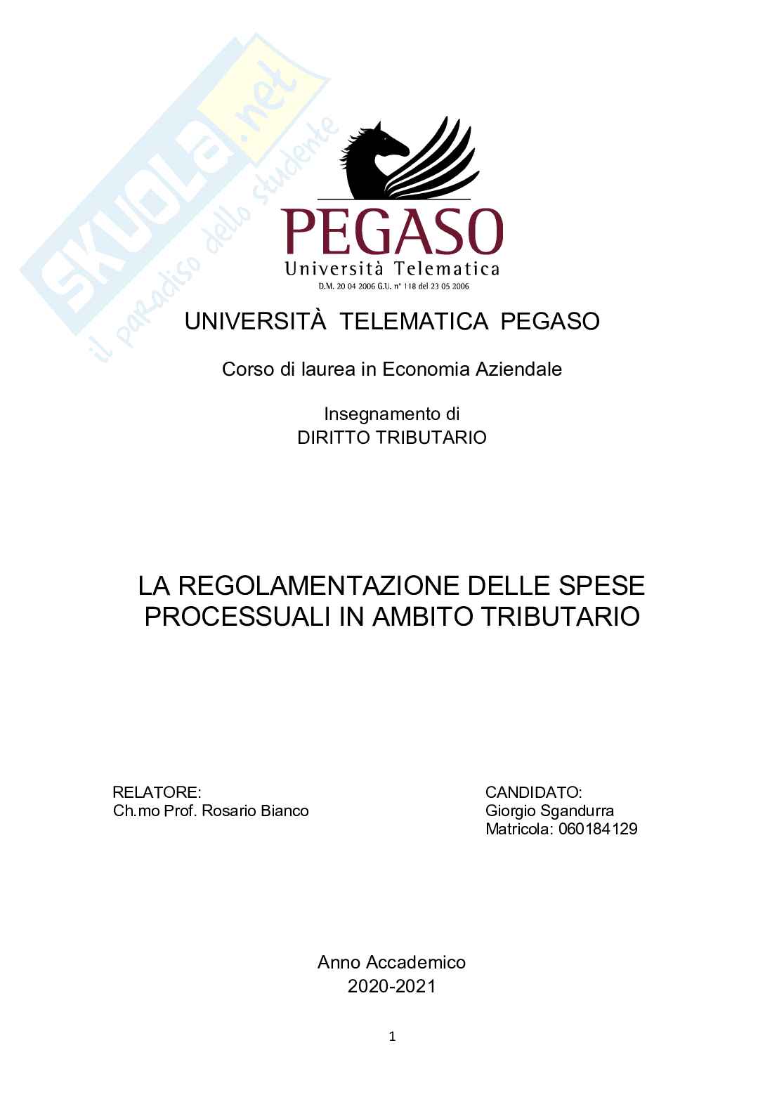 Regolamentazione delle spese processuali in ambito tributario Pag. 1