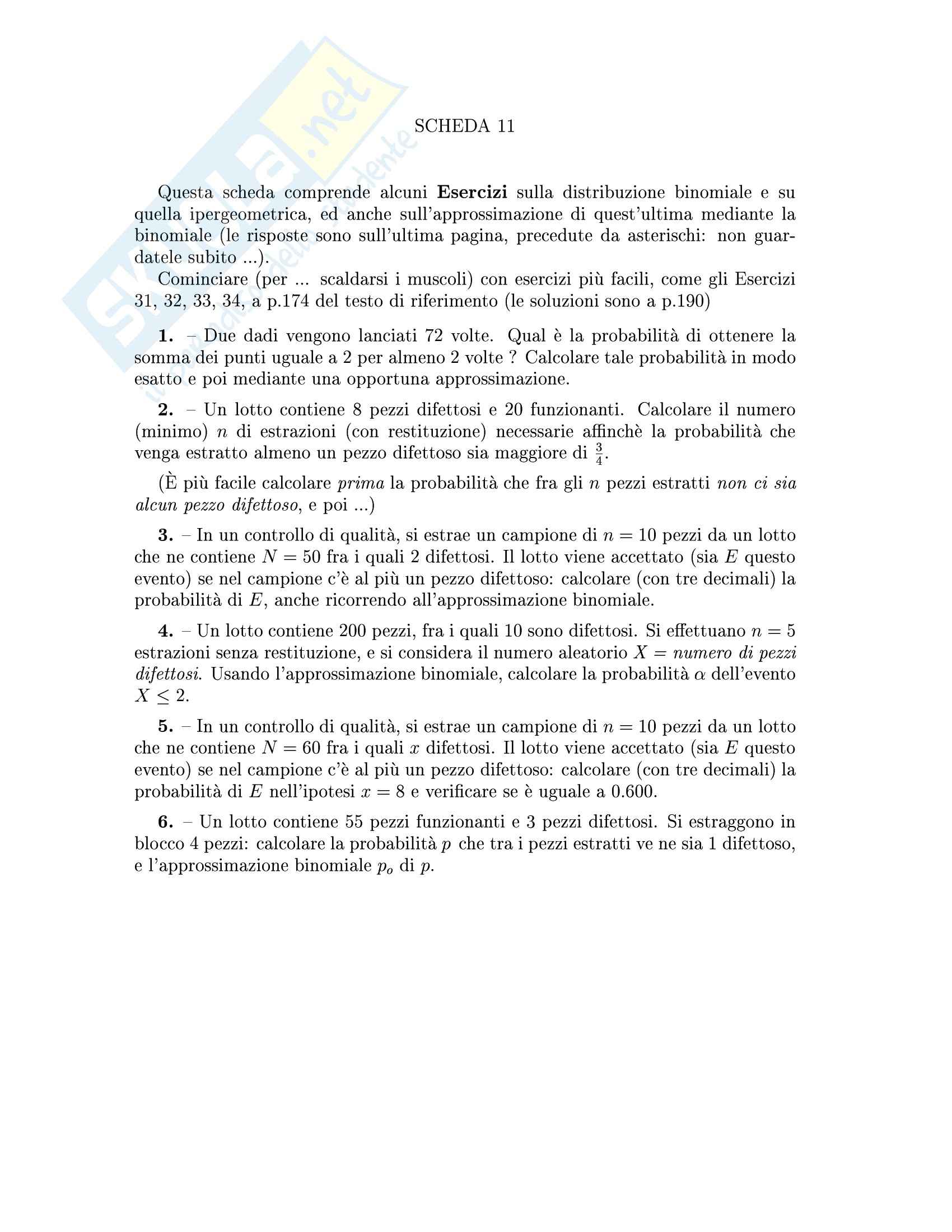 Complementi di analisi matematica per l'ingegneria informatica - calcolo delle probabilità con soluzioni Pag. 26